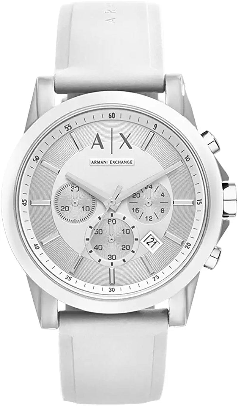 Armani Exchange Men'S Chronograph Dress Watch with Leather, Steel or Silicone Band White/White Silicone