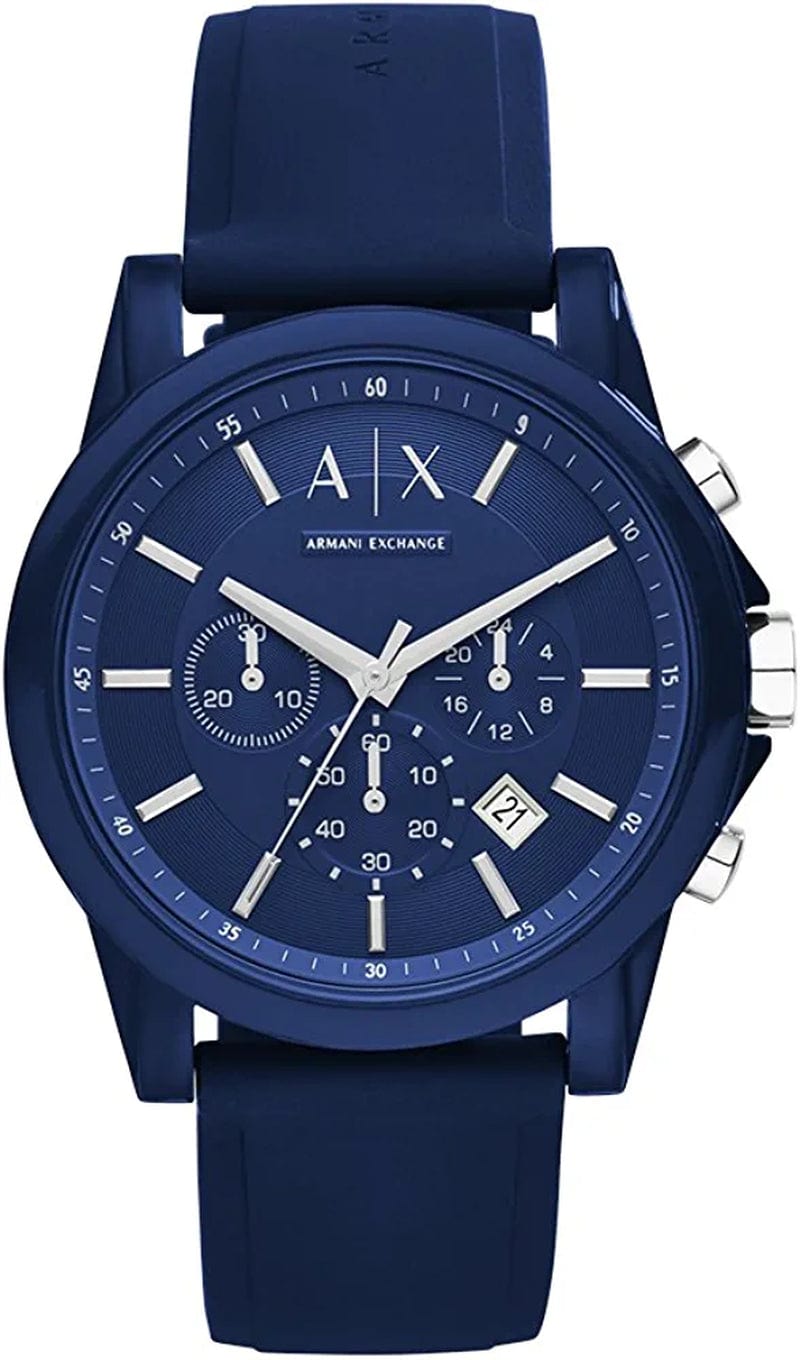 Armani Exchange Men'S Chronograph Dress Watch with Leather, Steel or Silicone Band Blue/Blue Silicone