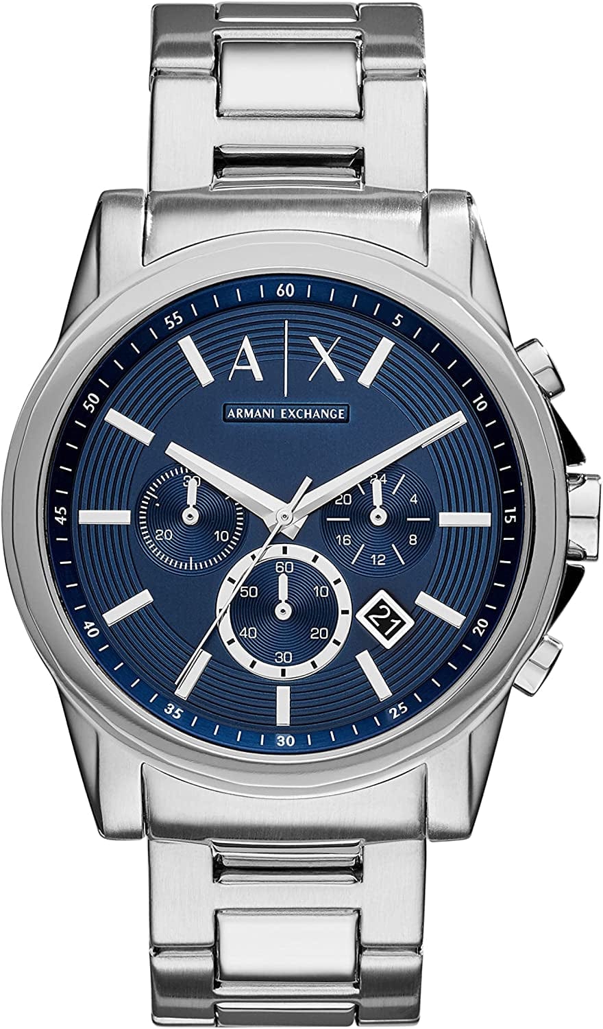 Armani Exchange Men'S Chronograph Dress Watch with Leather, Steel or Silicone Band Silver/Blue