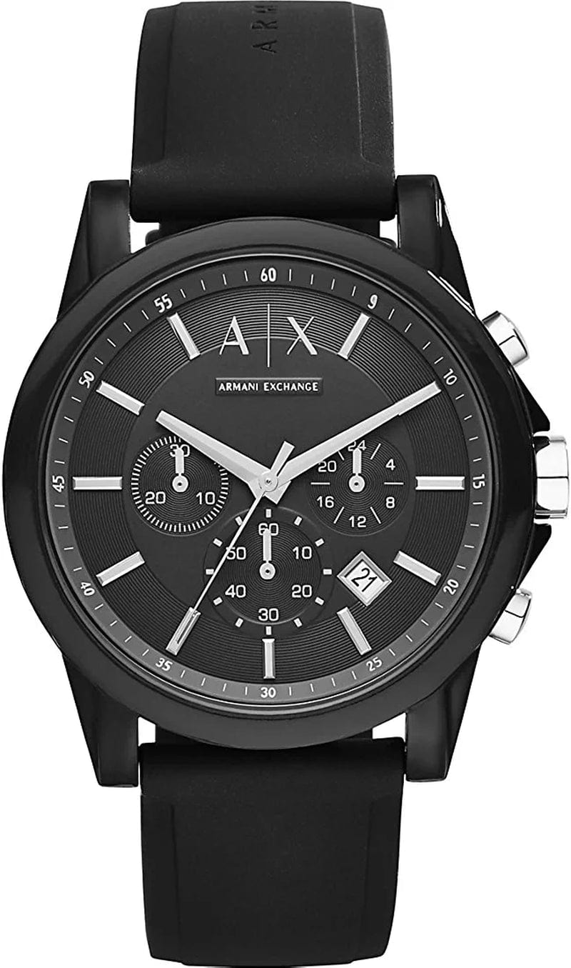 Armani Exchange Men'S Chronograph Dress Watch with Leather, Steel or Silicone Band Black/Black Silicone
