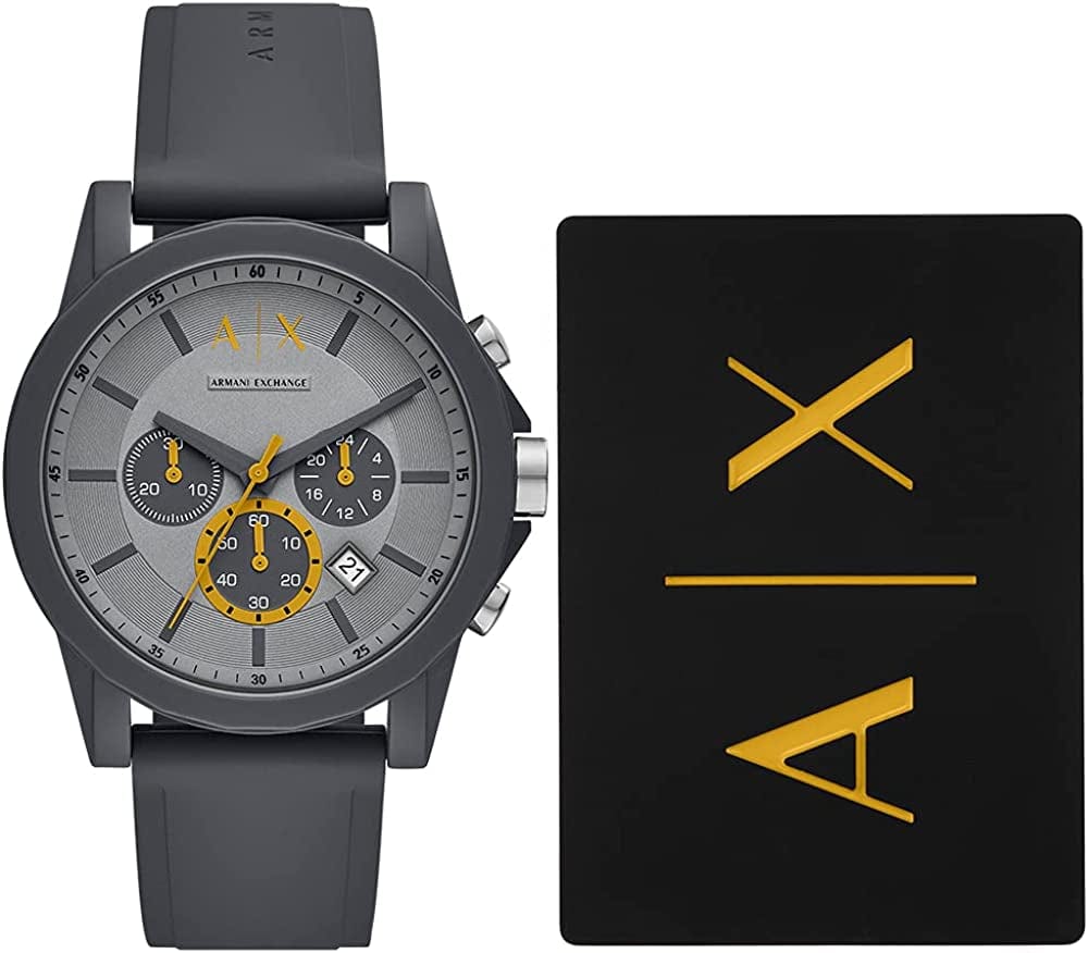 Armani Exchange Men'S Chronograph Dress Watch with Leather, Steel or Silicone Band Watch And Cardholder Gift Set