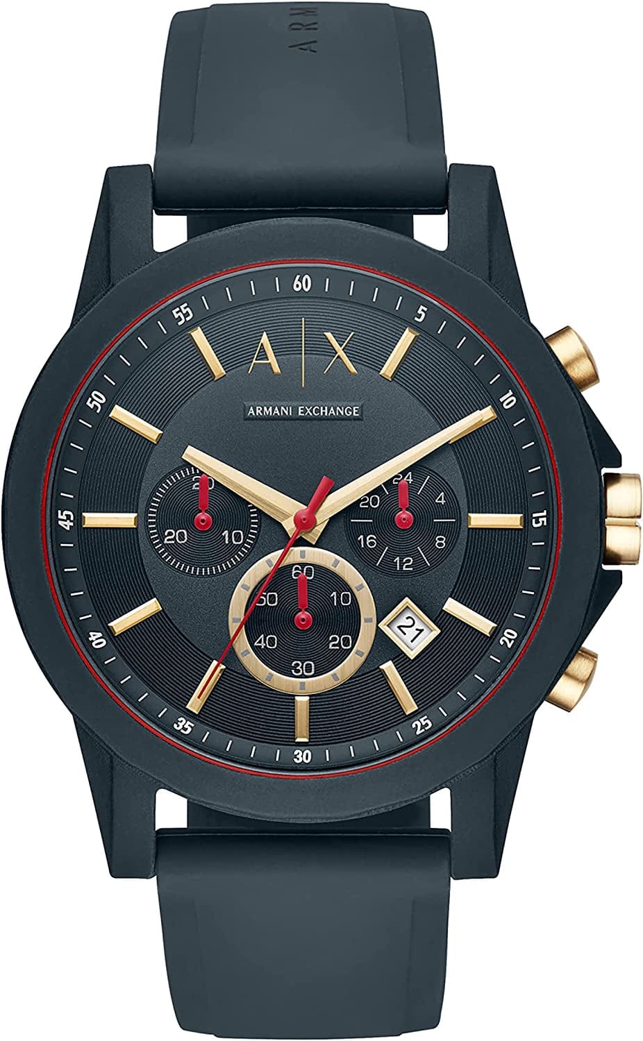 Armani Exchange Men'S Chronograph Dress Watch with Leather, Steel or Silicone Band Gold/Blue Silicone