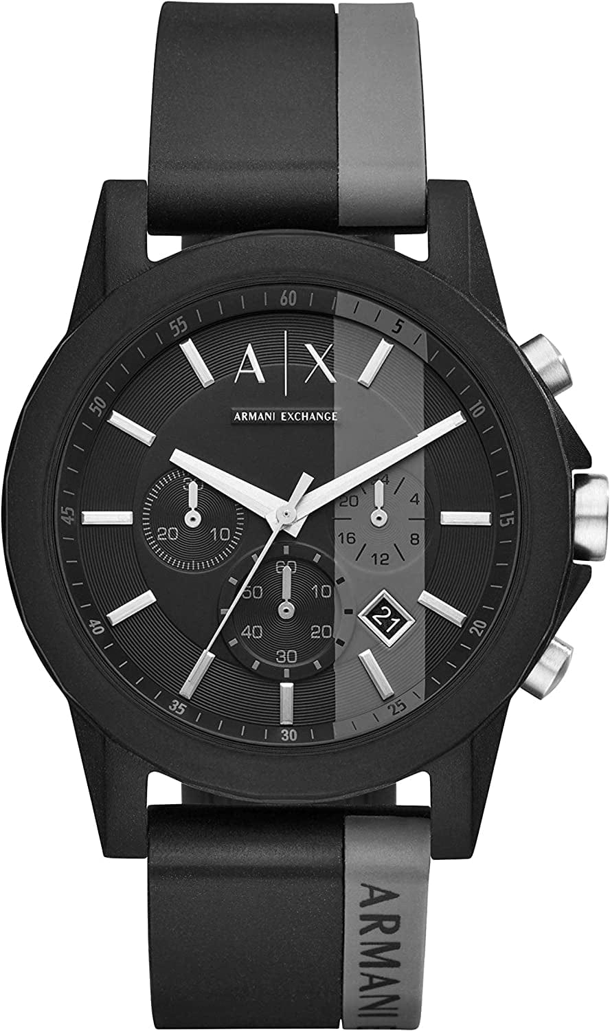 Armani Exchange Men'S Chronograph Dress Watch with Leather, Steel or Silicone Band Black/Gray Stripe