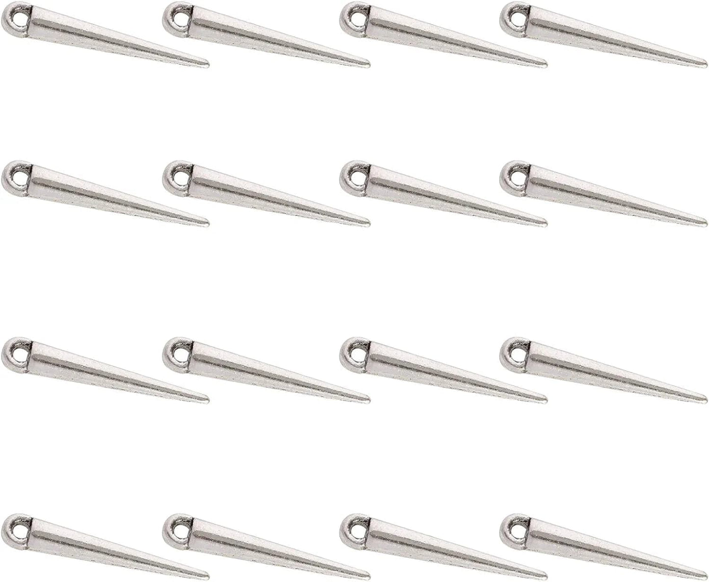 Arricraft 128 Pcs 8 Colors Spike Beads Pendants, Tibetan Style Alloy Spike Charms Antique Long Stick Bullet Pendants Jewelry Making Supplies for DIY Necklace Bracelet Earrings Antique Silver