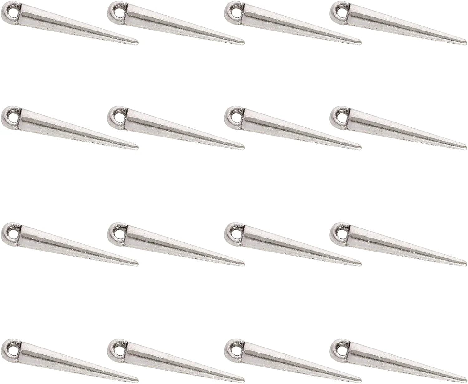 Arricraft 128 Pcs 8 Colors Spike Beads Pendants, Tibetan Style Alloy Spike Charms Antique Long Stick Bullet Pendants Jewelry Making Supplies for DIY Necklace Bracelet Earrings Antique Silver