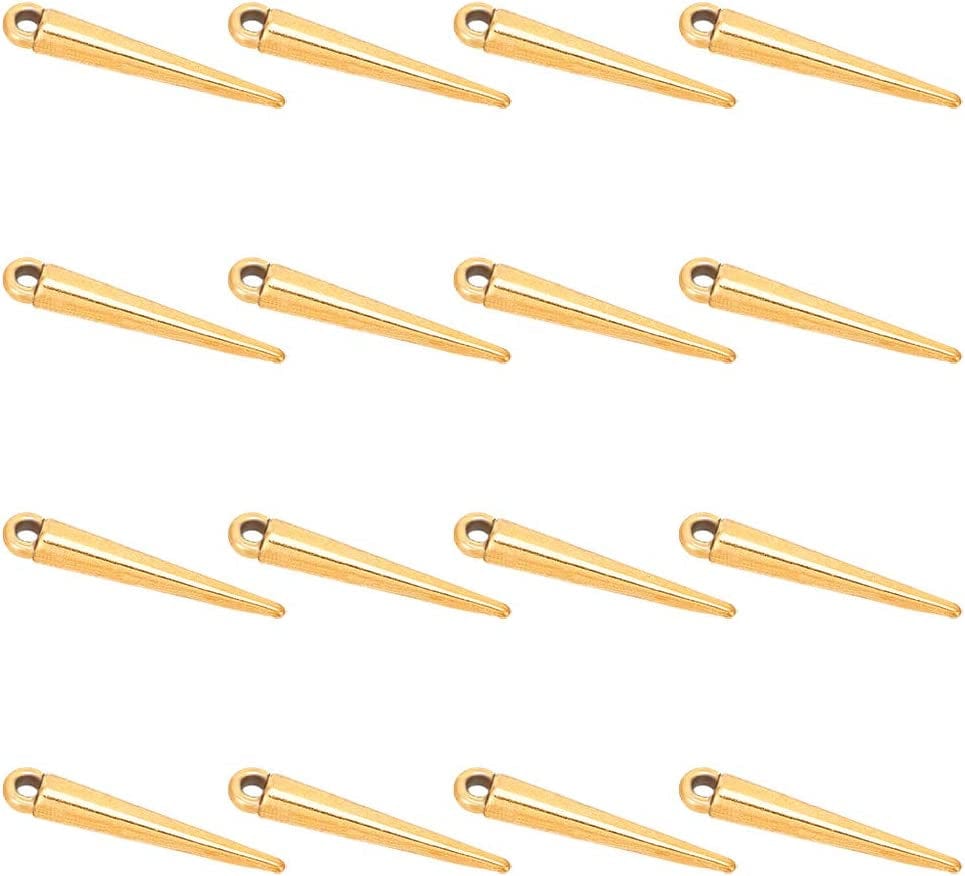 Arricraft 128 Pcs 8 Colors Spike Beads Pendants, Tibetan Style Alloy Spike Charms Antique Long Stick Bullet Pendants Jewelry Making Supplies for DIY Necklace Bracelet Earrings Antique Golden