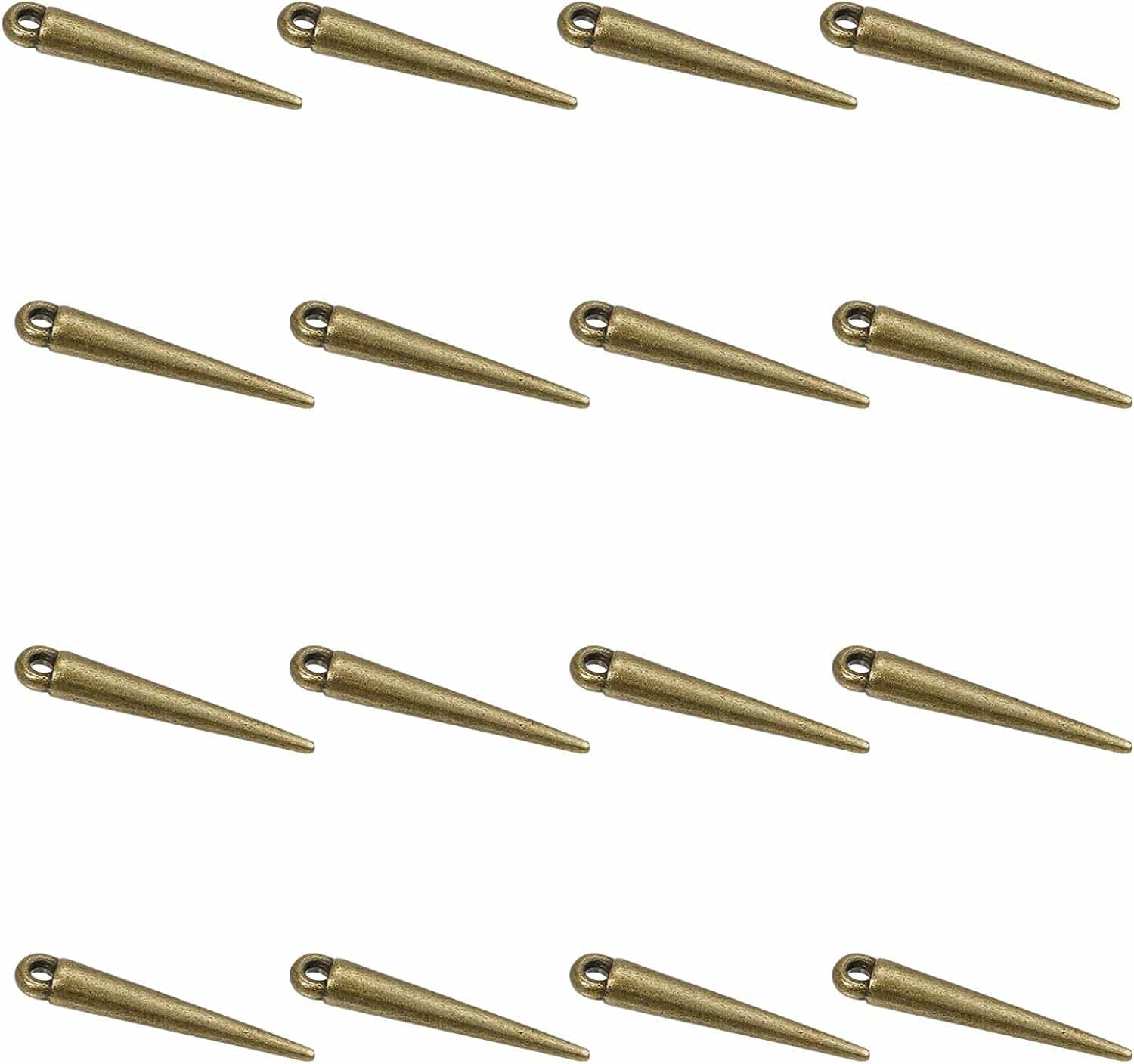 Arricraft 128 Pcs 8 Colors Spike Beads Pendants, Tibetan Style Alloy Spike Charms Antique Long Stick Bullet Pendants Jewelry Making Supplies for DIY Necklace Bracelet Earrings Antique Bronze