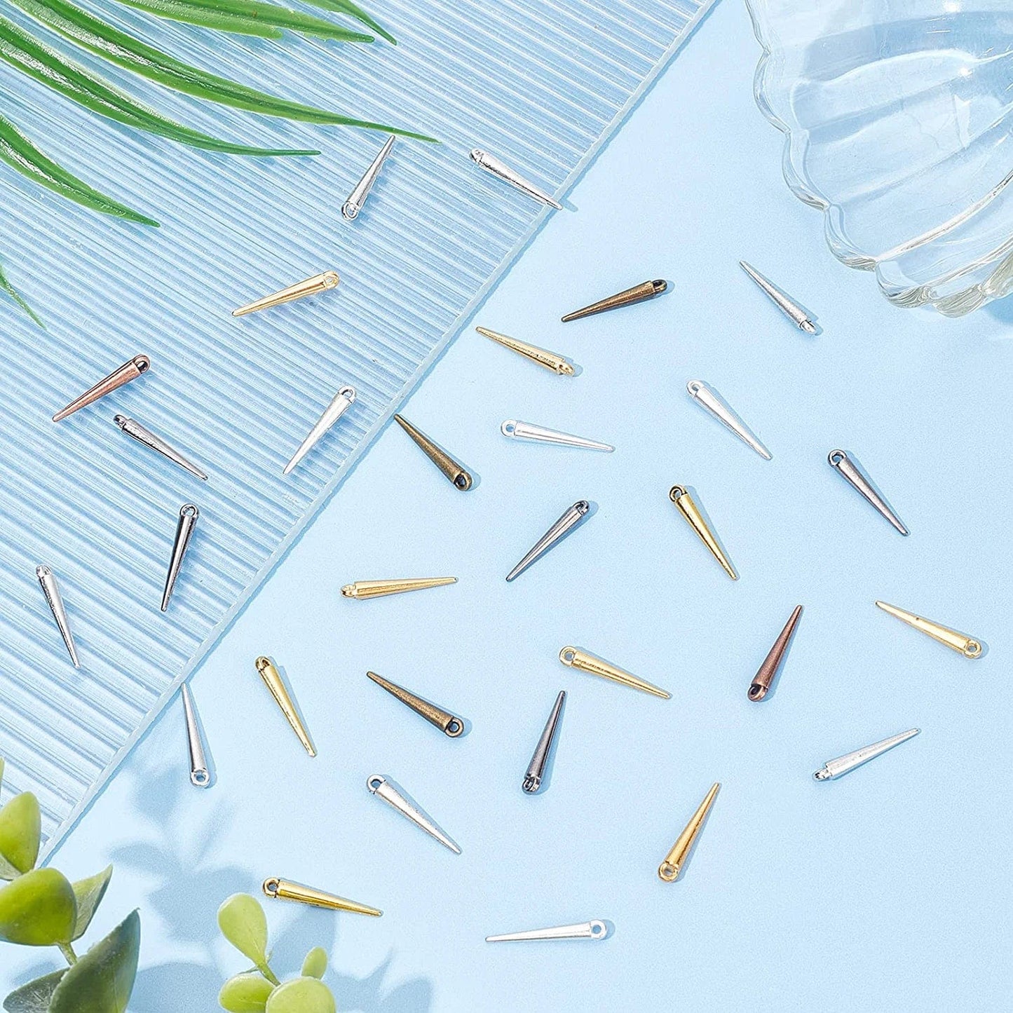 Arricraft 128 Pcs 8 Colors Spike Beads Pendants, Tibetan Style Alloy Spike Charms Antique Long Stick Bullet Pendants Jewelry Making Supplies for DIY Necklace Bracelet Earrings