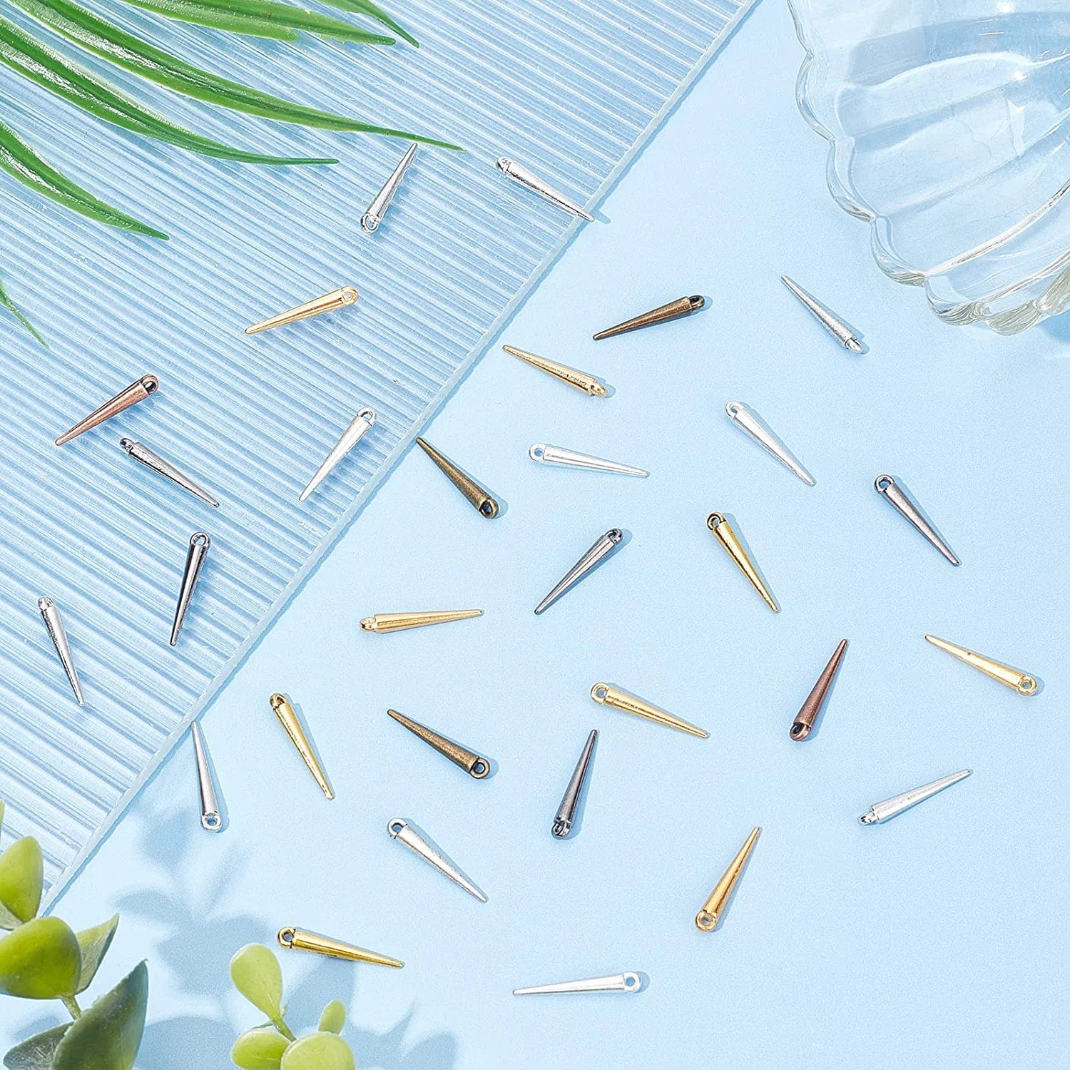 Arricraft 128 Pcs 8 Colors Spike Beads Pendants, Tibetan Style Alloy Spike Charms Antique Long Stick Bullet Pendants Jewelry Making Supplies for DIY Necklace Bracelet Earrings