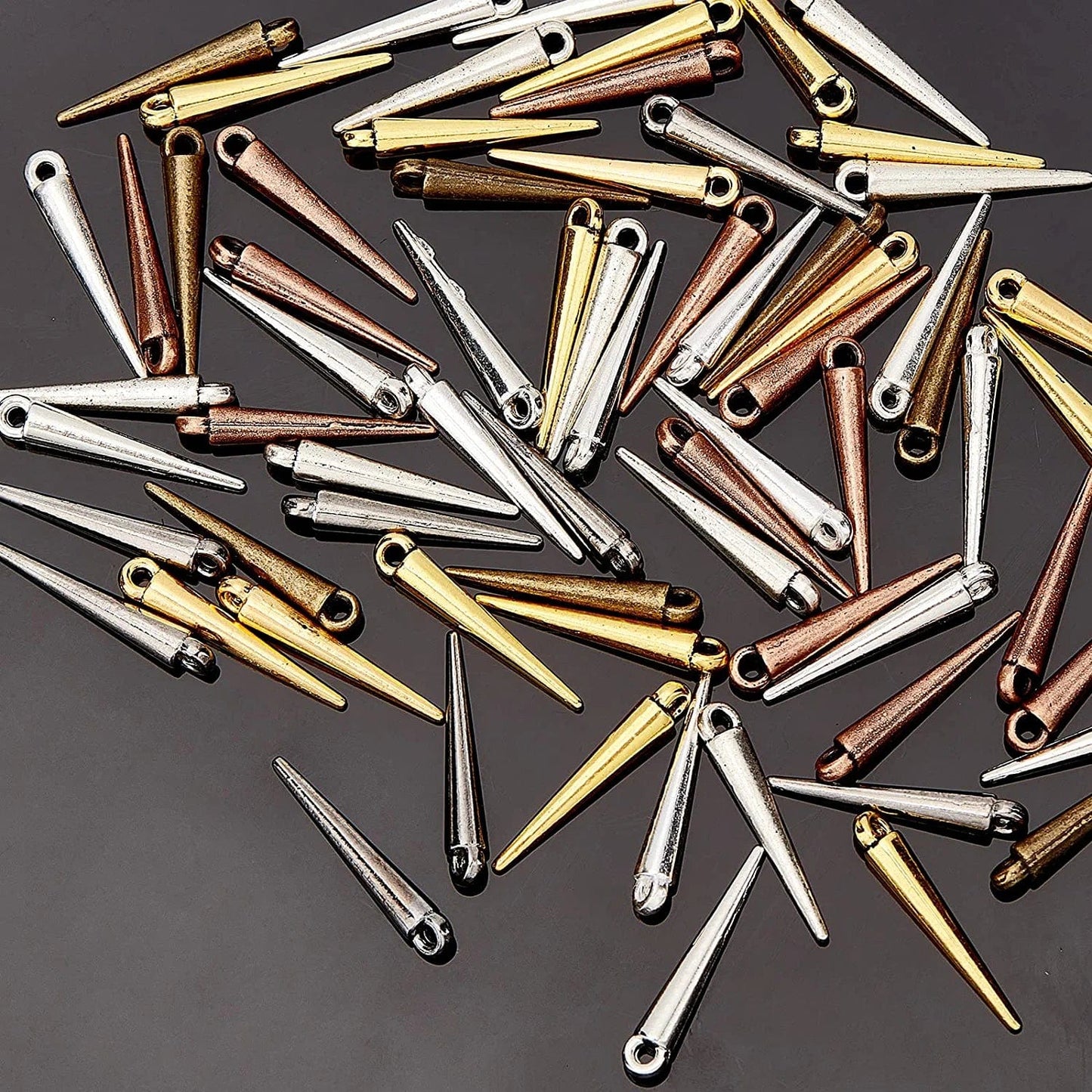 Arricraft 128 Pcs 8 Colors Spike Beads Pendants, Tibetan Style Alloy Spike Charms Antique Long Stick Bullet Pendants Jewelry Making Supplies for DIY Necklace Bracelet Earrings