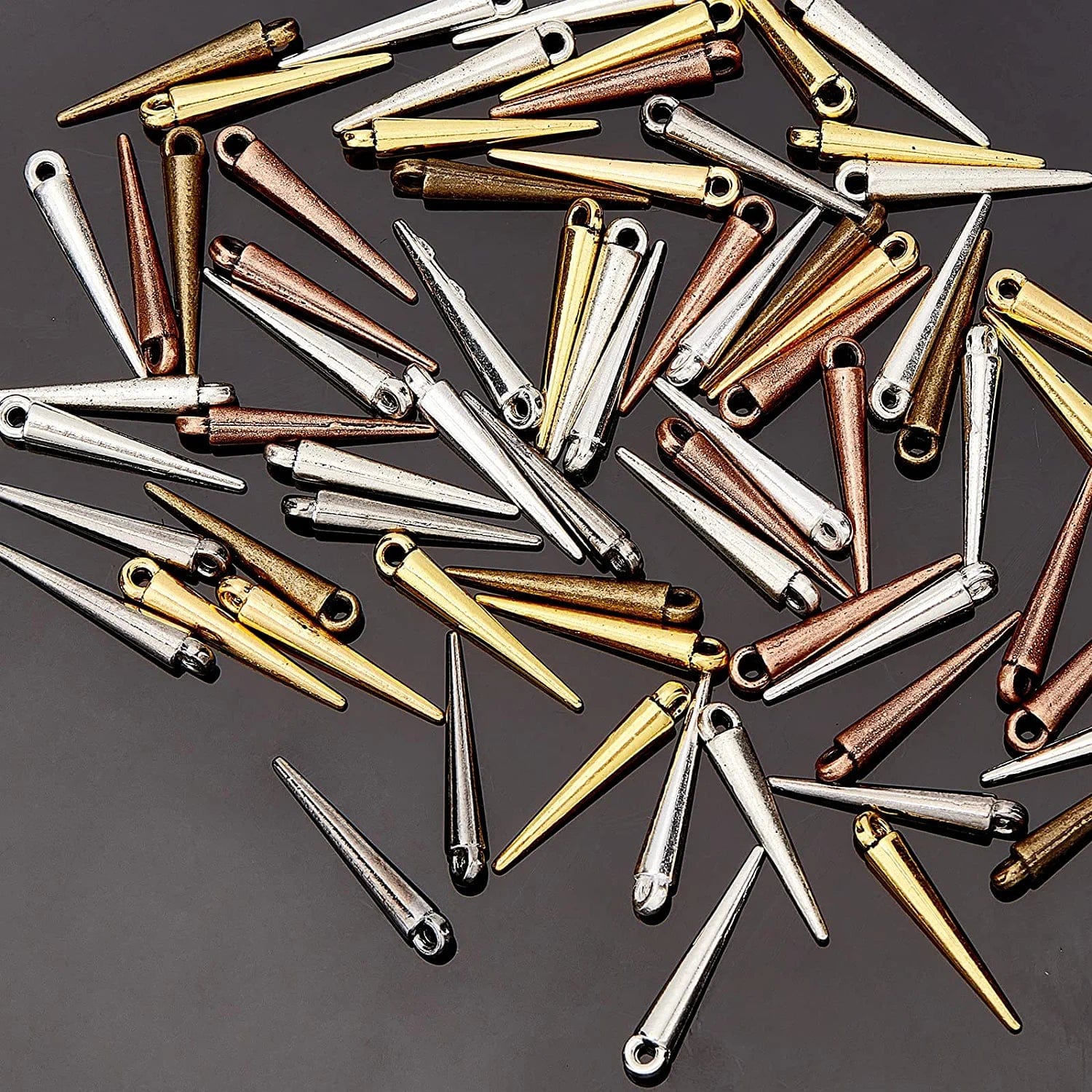 Arricraft 128 Pcs 8 Colors Spike Beads Pendants, Tibetan Style Alloy Spike Charms Antique Long Stick Bullet Pendants Jewelry Making Supplies for DIY Necklace Bracelet Earrings