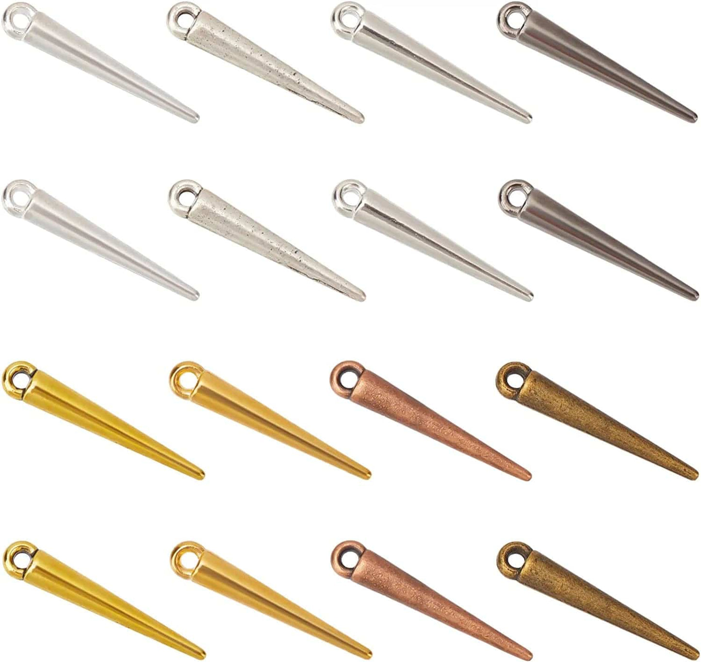 Arricraft 128 Pcs 8 Colors Spike Beads Pendants, Tibetan Style Alloy Spike Charms Antique Long Stick Bullet Pendants Jewelry Making Supplies for DIY Necklace Bracelet Earrings 8 Colors