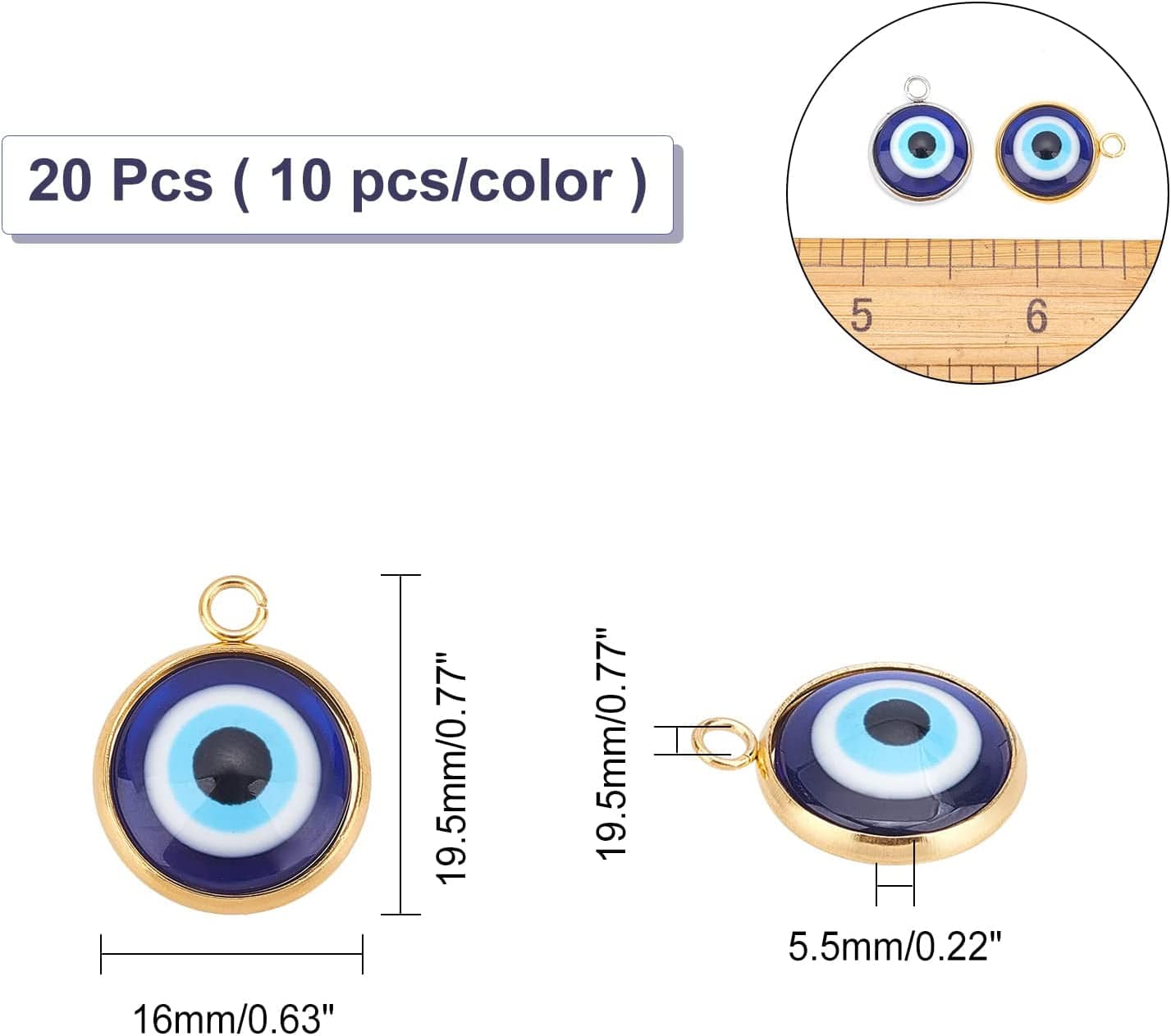 Arricraft 20 Pcs Evil Eye Charm, Evil Eye Pendant Charms Blue Resin Beads Pendants for DIY Necklace Bracelet Jewelry Making