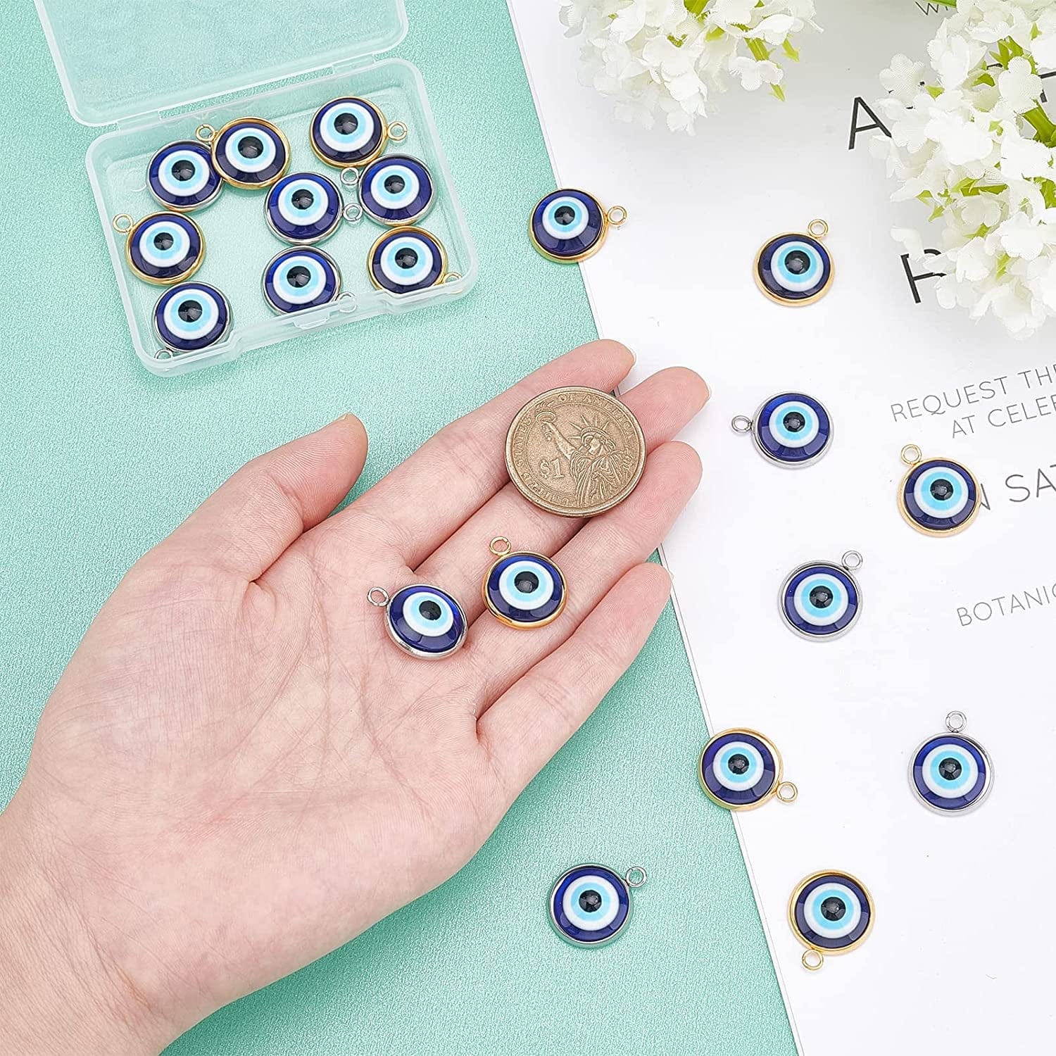 Arricraft 20 Pcs Evil Eye Charm, Evil Eye Pendant Charms Blue Resin Beads Pendants for DIY Necklace Bracelet Jewelry Making