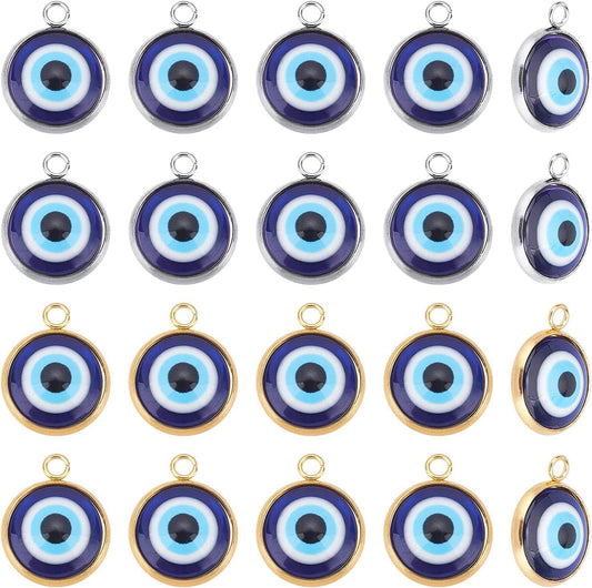 Arricraft 20 Pcs Evil Eye Charm, Evil Eye Pendant Charms Blue Resin Beads Pendants for DIY Necklace Bracelet Jewelry Making