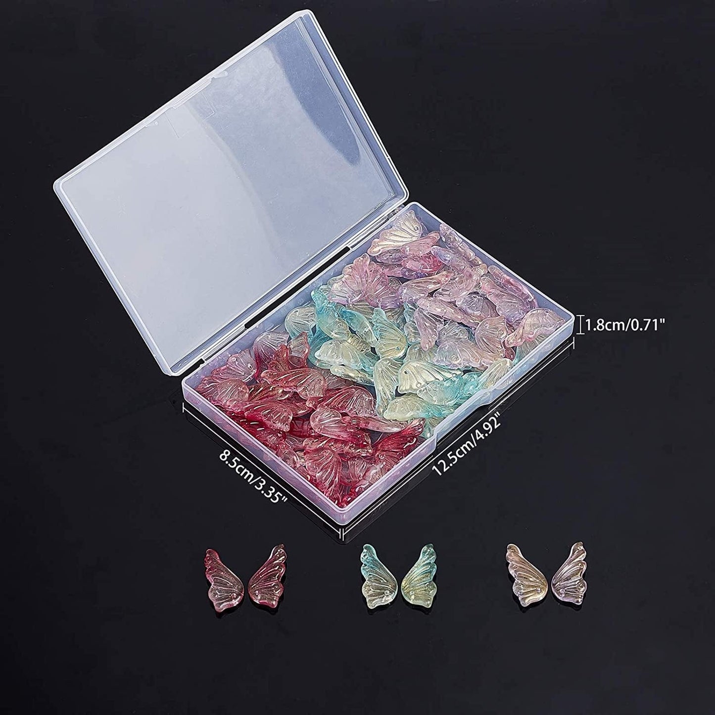 Arricraft 90 Pcs Transparent Glass Butterfly Wings Charms Pendants for Necklace Bracelets Jewelry Making (Mixed Color)