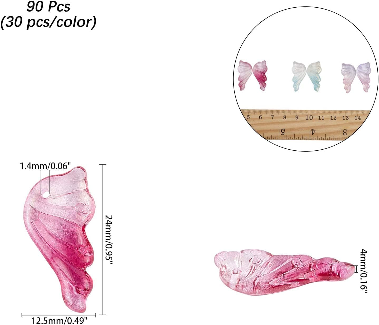 Arricraft 90 Pcs Transparent Glass Butterfly Wings Charms Pendants for Necklace Bracelets Jewelry Making (Mixed Color)