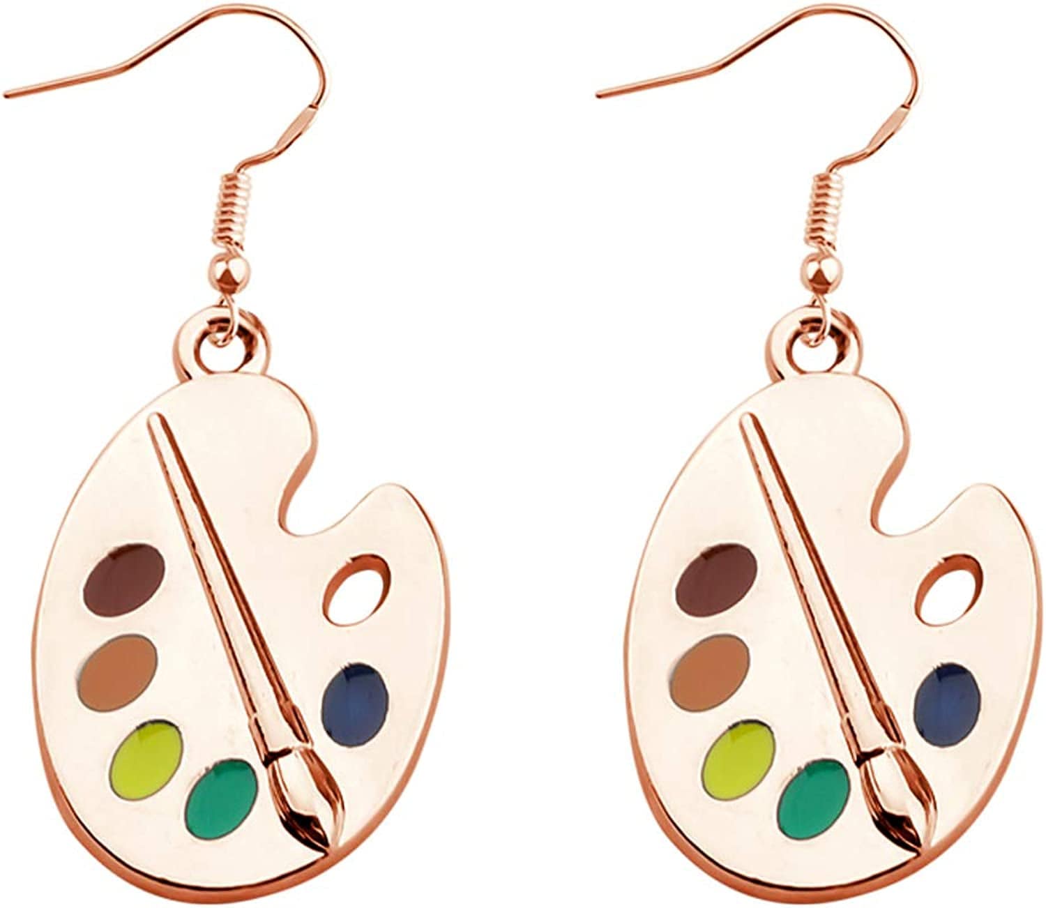 Artist Paint Brush Earrings Paint Palette Charm Earrings Colorful Painter Jewelry Artist Gift Art Teacher Gifts Artist Earrings Rose Gold