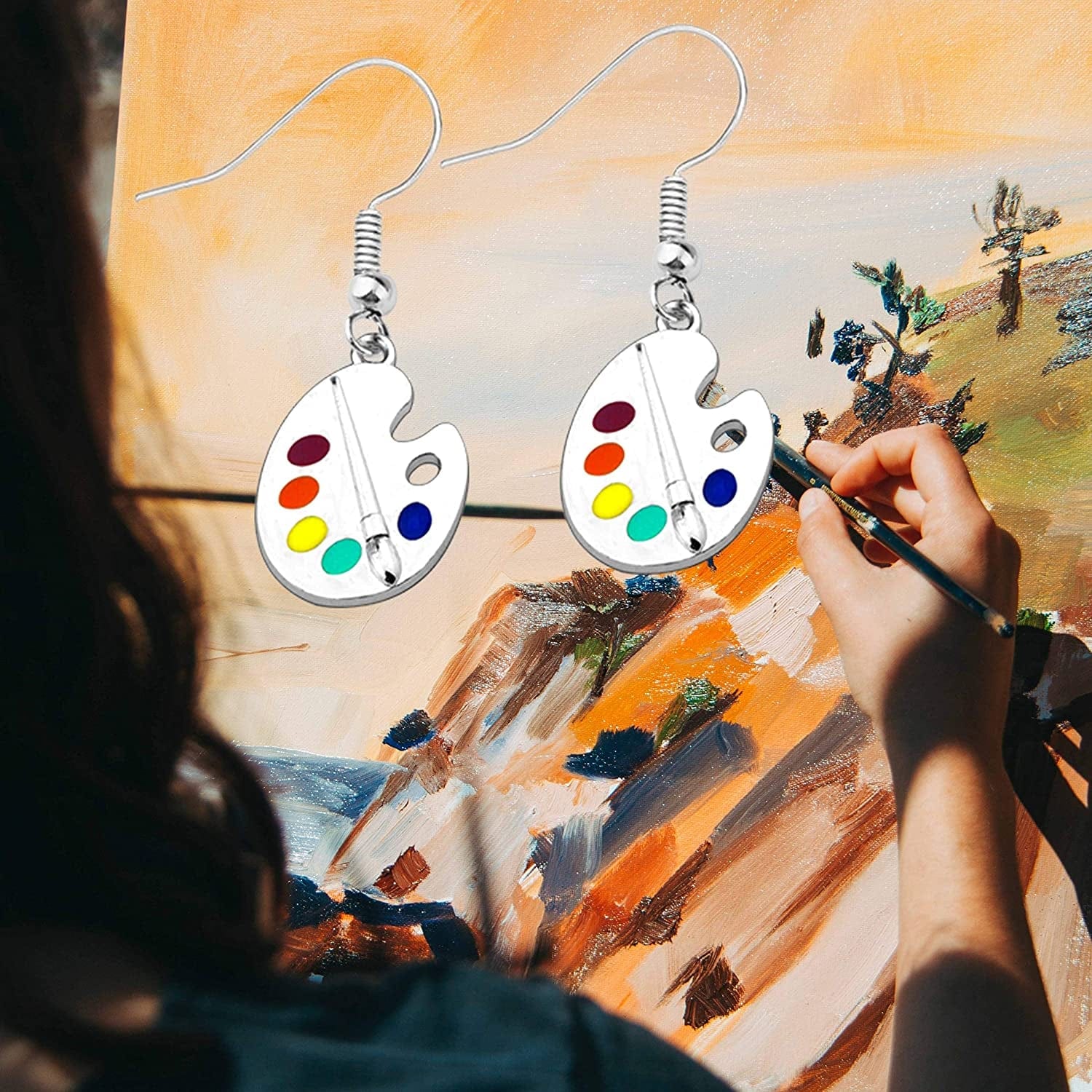 Artist Paint Brush Earrings Paint Palette Charm Earrings Colorful Painter Jewelry Artist Gift Art Teacher Gifts
