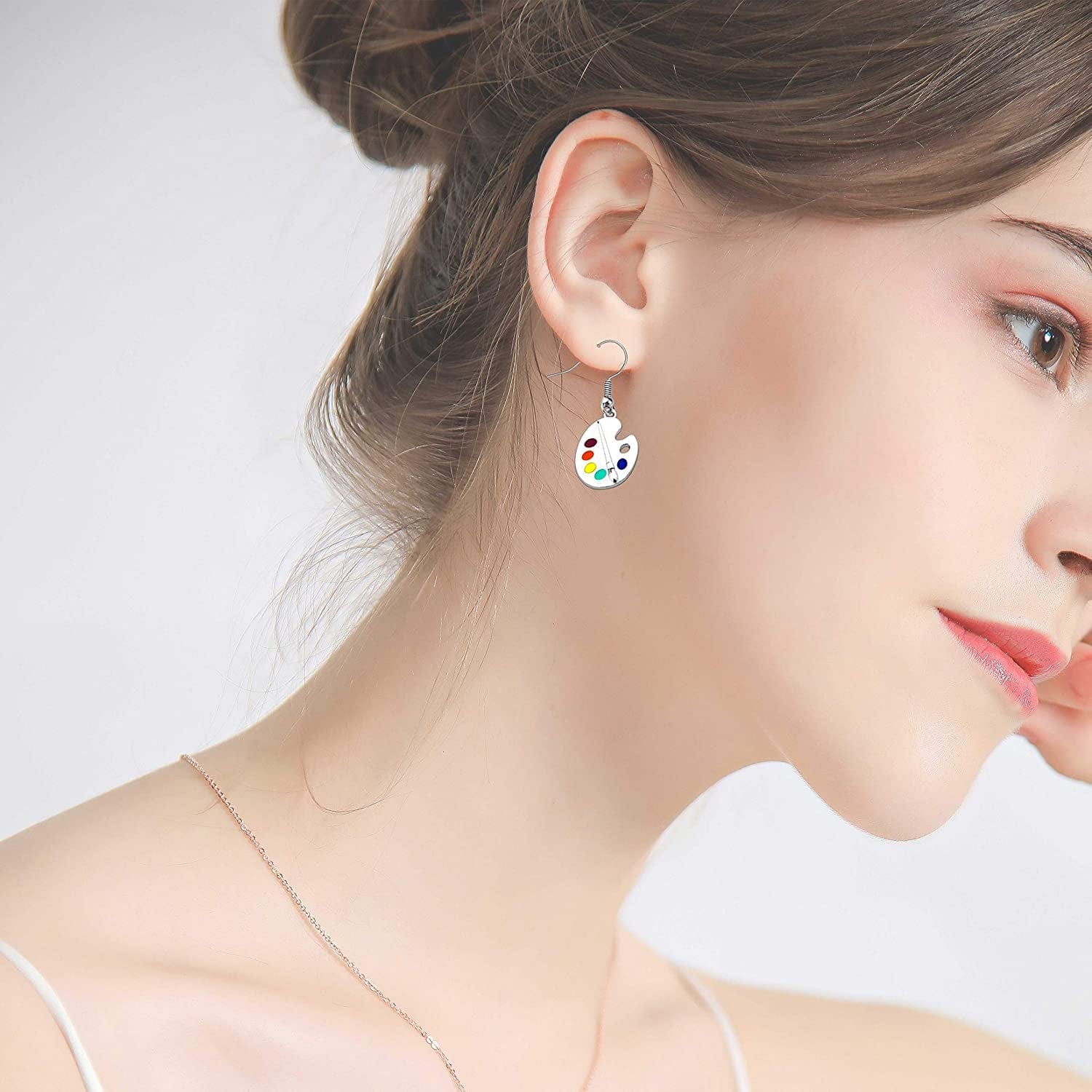 Artist Paint Brush Earrings Paint Palette Charm Earrings Colorful Painter Jewelry Artist Gift Art Teacher Gifts