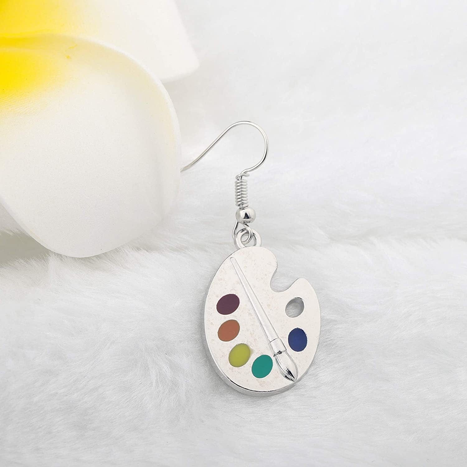 Artist Paint Brush Earrings Paint Palette Charm Earrings Colorful Painter Jewelry Artist Gift Art Teacher Gifts