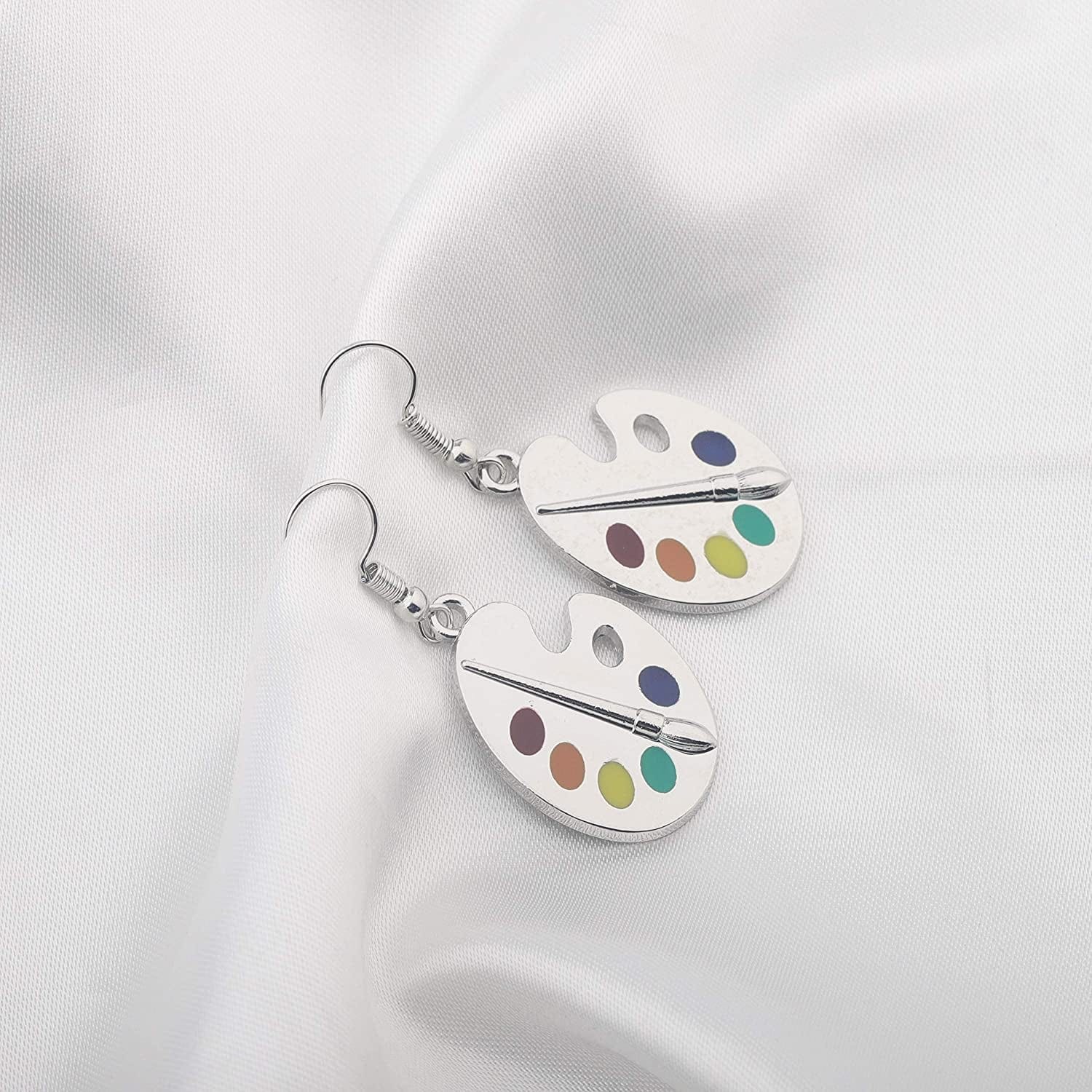 Artist Paint Brush Earrings Paint Palette Charm Earrings Colorful Painter Jewelry Artist Gift Art Teacher Gifts
