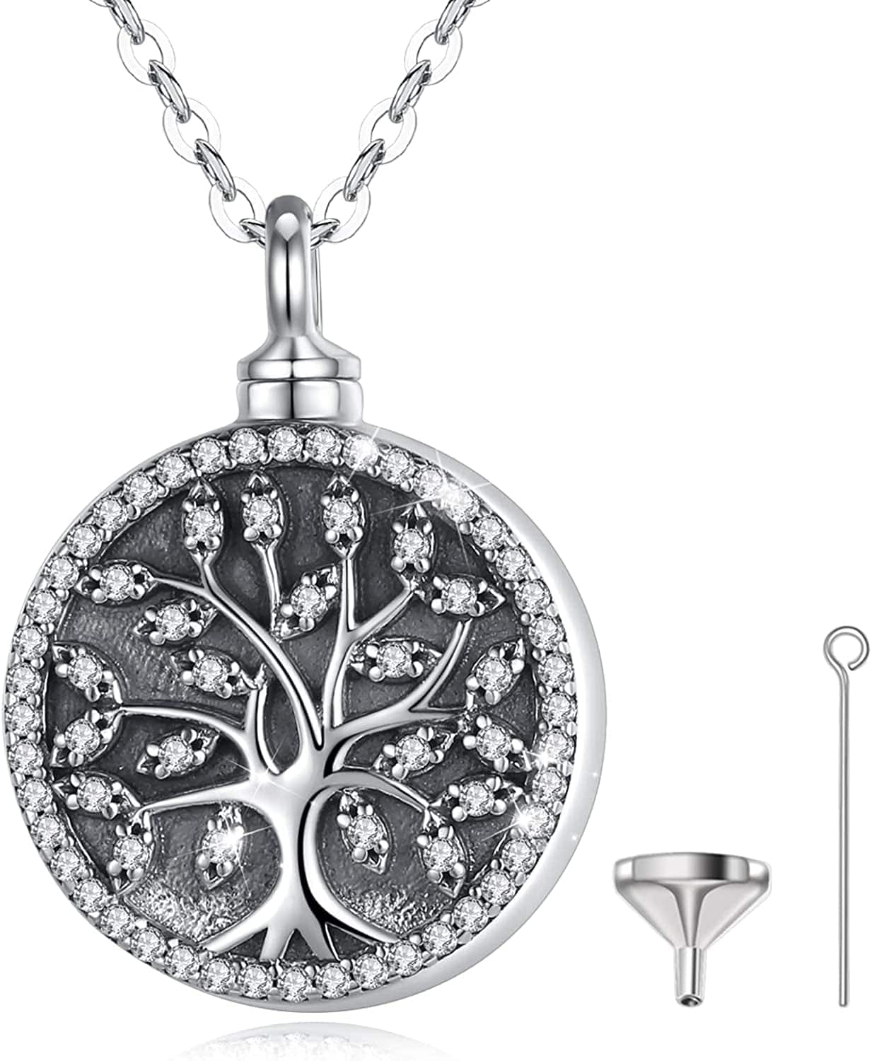 Ashes Necklace 925 Sterling Silver Cremation Jewelry Memorial Necklace Urn for Human Ashe of Loved Ones Keepsake Lockets for Ashes Holder Pet Dog Heart Urn Jewelry D-tree of life