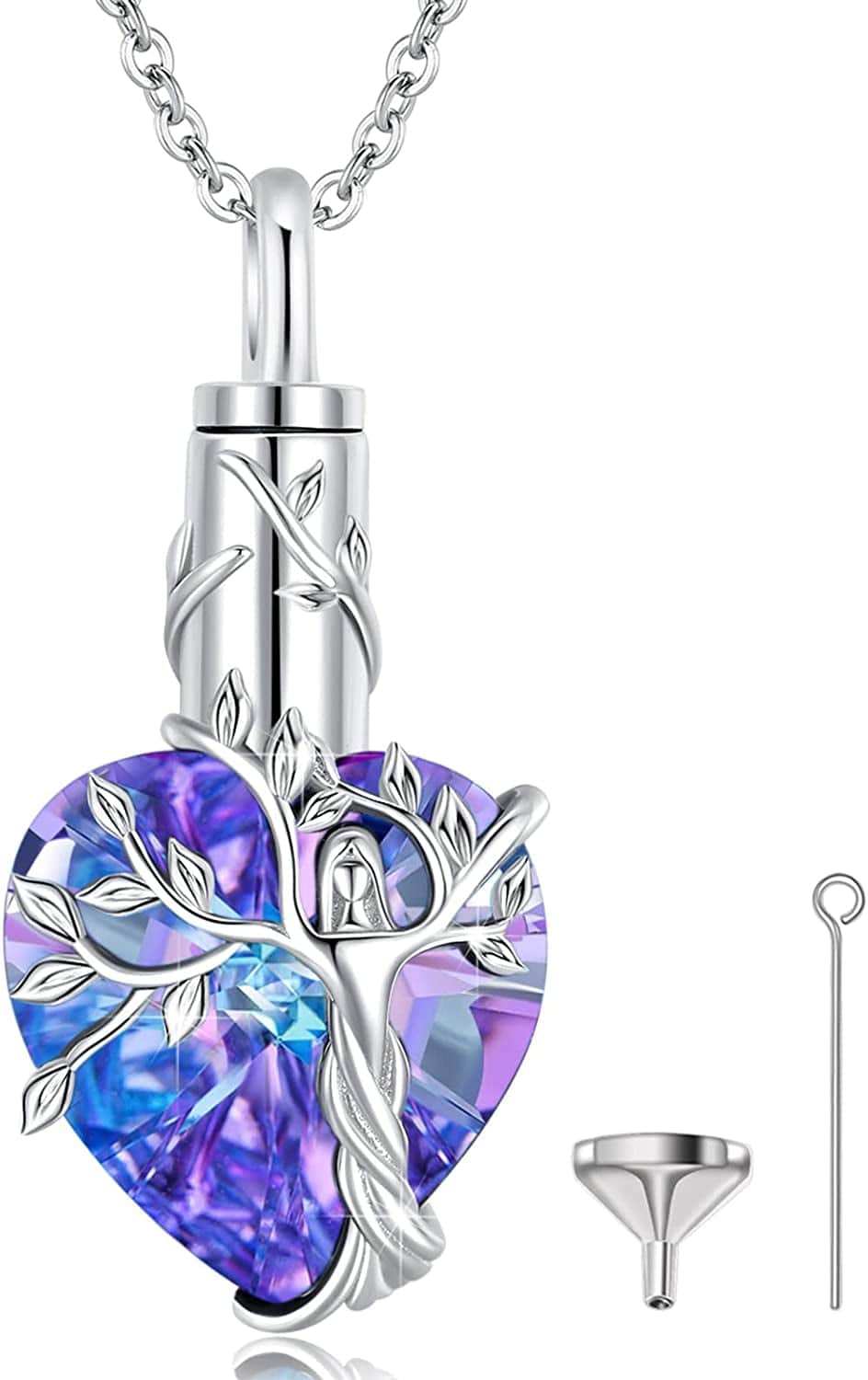 Ashes Necklace 925 Sterling Silver Cremation Jewelry Memorial Necklace Urn for Human Ashe of Loved Ones Keepsake Lockets for Ashes Holder Pet Dog Heart Urn Jewelry A-Heart-Crystal