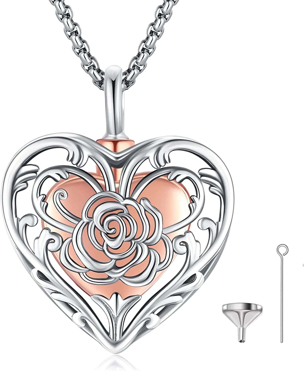 Ashes Necklace 925 Sterling Silver Cremation Jewelry Memorial Necklace Urn for Human Ashe of Loved Ones Keepsake Lockets for Ashes Holder Pet Dog Heart Urn Jewelry G-Rose-Heart-Rose gold