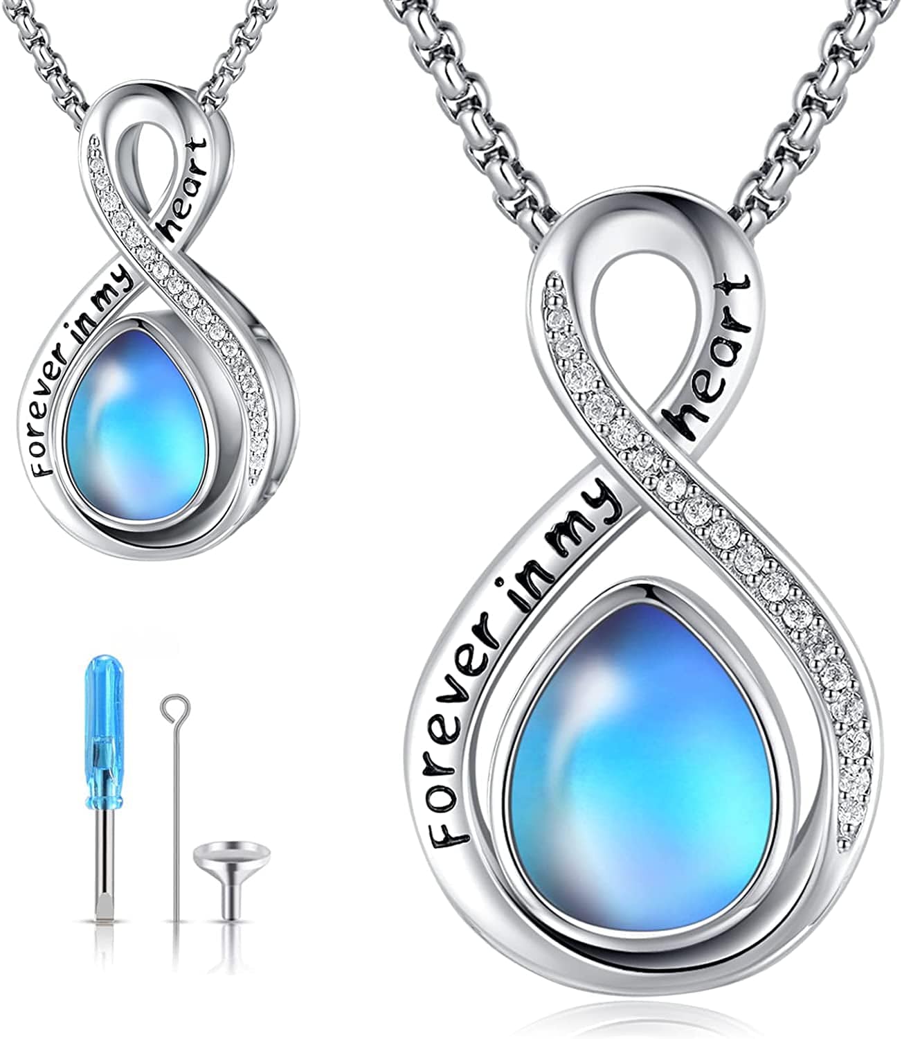 Ashes Necklace 925 Sterling Silver Cremation Jewelry Memorial Necklace Urn for Human Ashe of Loved Ones Keepsake Lockets for Ashes Holder Pet Dog Heart Urn Jewelry F-Teardrop-Moonstone