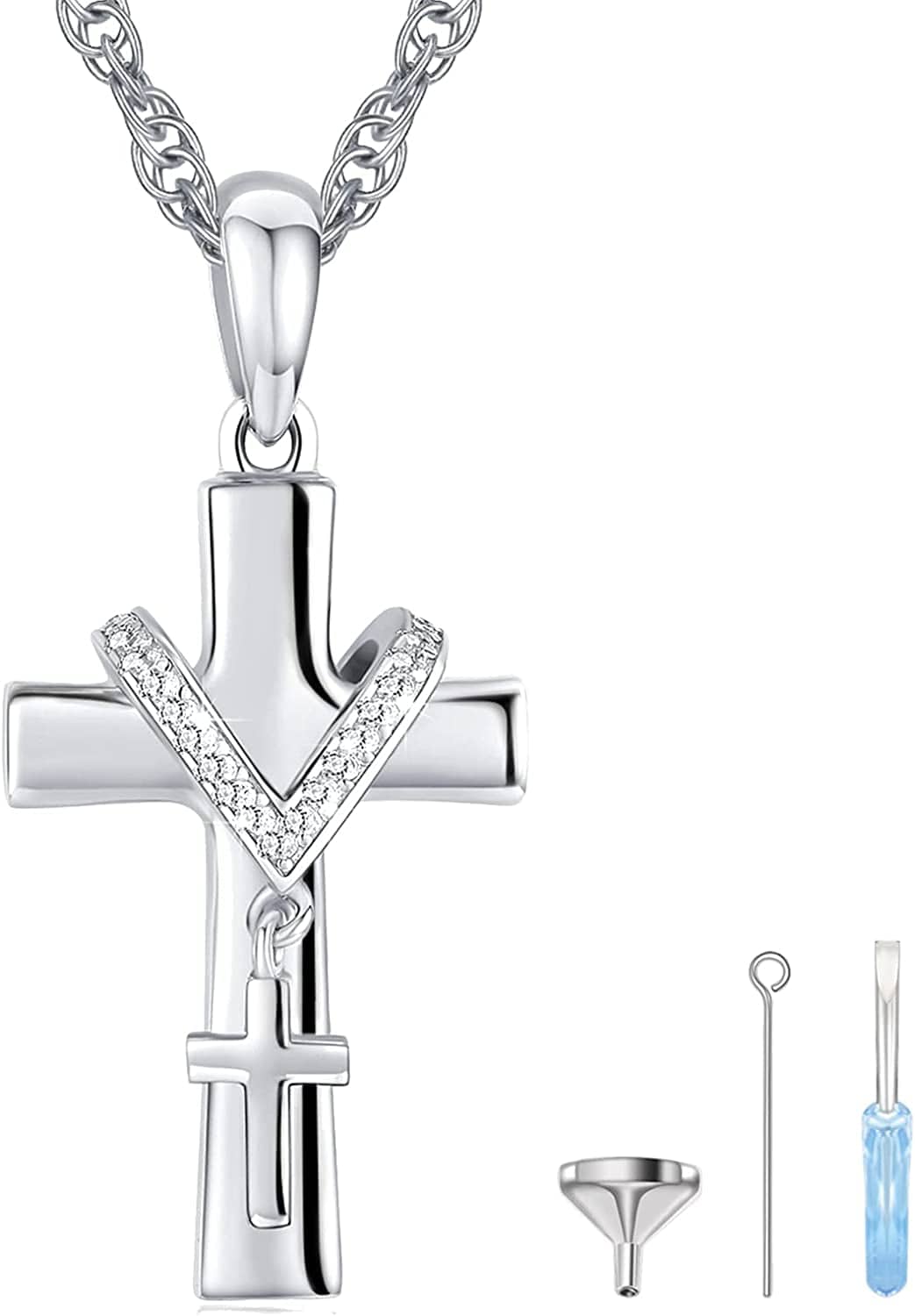 Ashes Necklace 925 Sterling Silver Cremation Jewelry Memorial Necklace Urn for Human Ashe of Loved Ones Keepsake Lockets for Ashes Holder Pet Dog Heart Urn Jewelry R-Cross-Crucifix