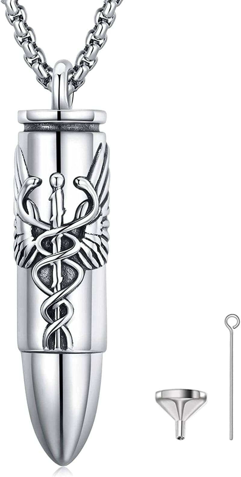 Ashes Necklace 925 Sterling Silver Cremation Jewelry Memorial Necklace Urn for Human Ashe of Loved Ones Keepsake Lockets for Ashes Holder Pet Dog Heart Urn Jewelry X-Bullet