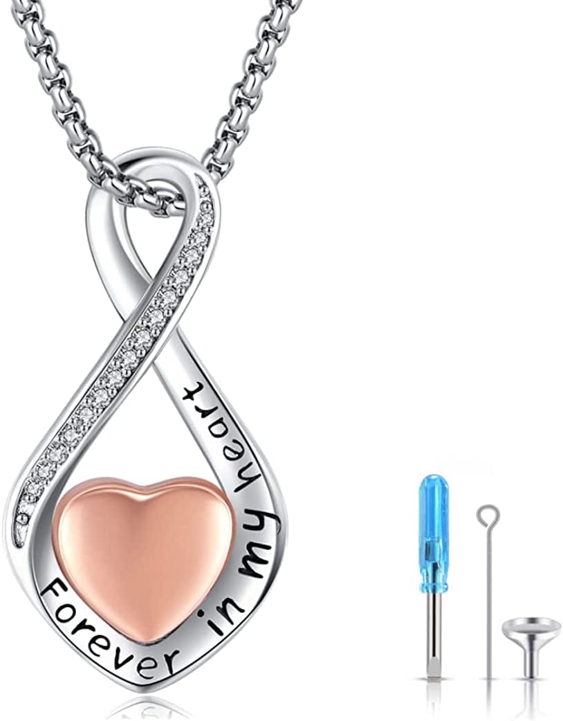 Ashes Necklace 925 Sterling Silver Cremation Jewelry Memorial Necklace Urn for Human Ashe of Loved Ones Keepsake Lockets for Ashes Holder Pet Dog Heart Urn Jewelry E-Teardrop-Heart-Rose gold