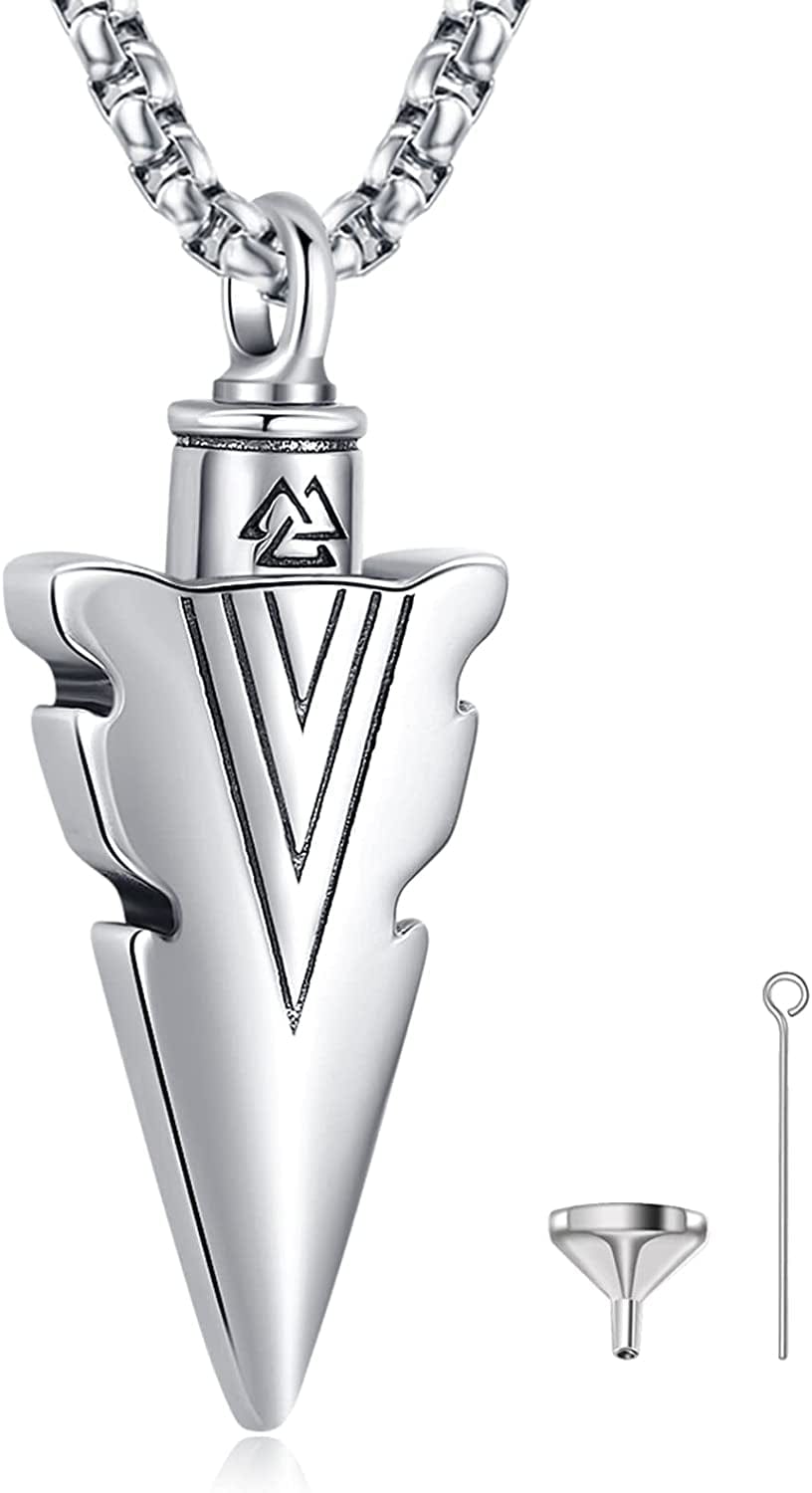 Ashes Necklace 925 Sterling Silver Cremation Jewelry Memorial Necklace Urn for Human Ashe of Loved Ones Keepsake Lockets for Ashes Holder Pet Dog Heart Urn Jewelry Z-Spearpoint-Arrowhead