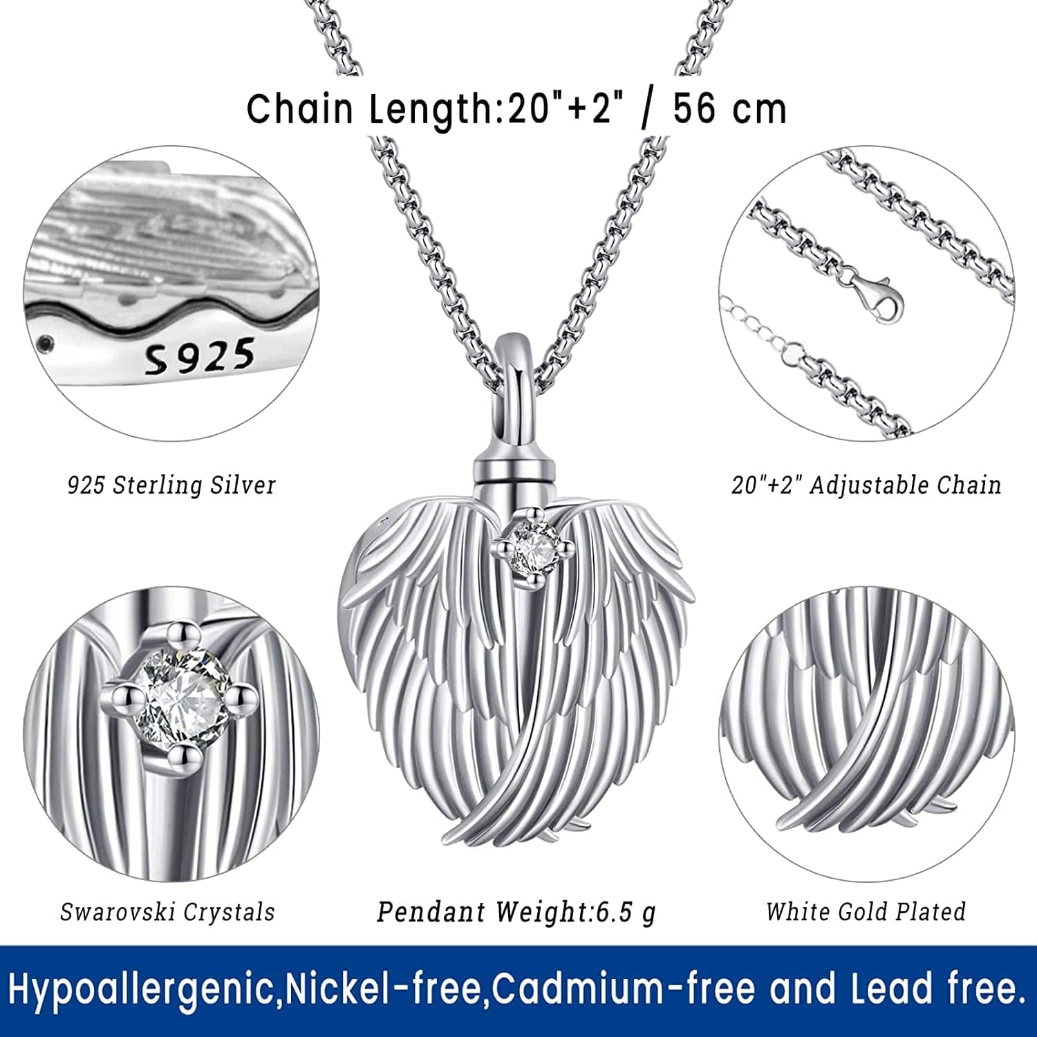 Ashes Necklace 925 Sterling Silver Cremation Jewelry Memorial Necklace Urn for Human Ashe of Loved Ones Keepsake Lockets for Ashes Holder Pet Dog Heart Urn Jewelry