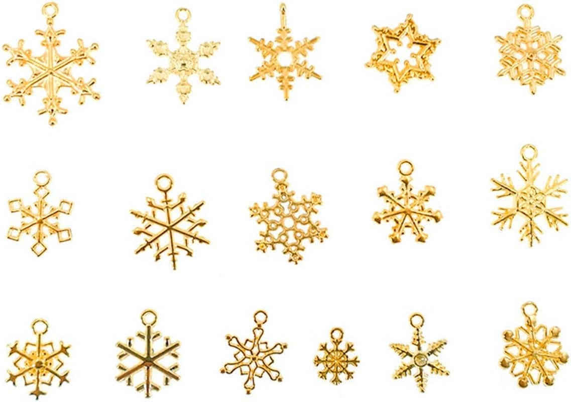 Assorted Christmas Snowflake Charms Xmas Pendant for Holiday DIY Jewelry Making Findings(100 Grams,About 90Pcs,Silver Tone) Assorted snowflake(Golden)