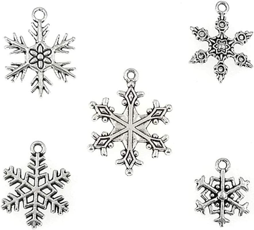 Assorted Christmas Snowflake Charms Xmas Pendant for Holiday DIY Jewelry Making Findings(100 Grams,About 90Pcs,Silver Tone)