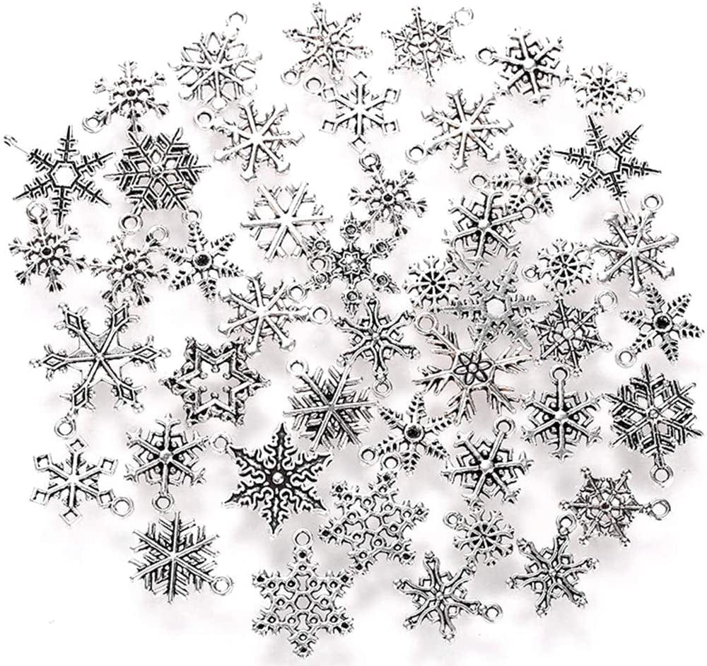 Assorted Christmas Snowflake Charms Xmas Pendant for Holiday DIY Jewelry Making Findings(100 Grams,About 90Pcs,Silver Tone)