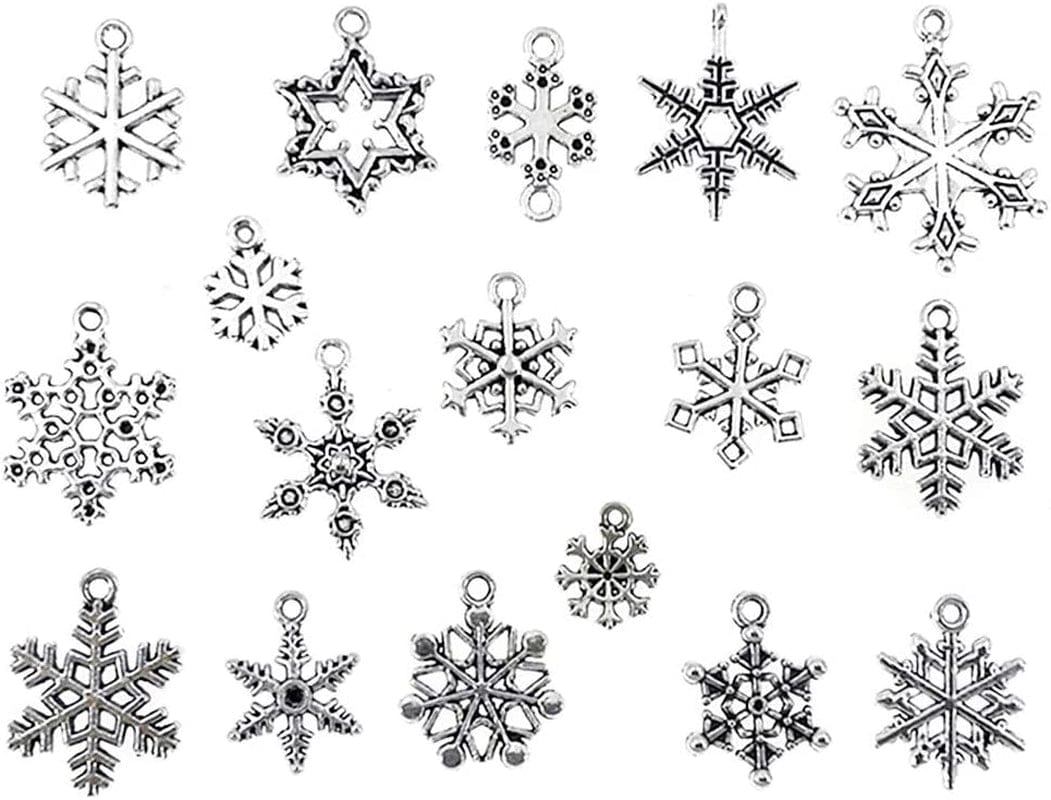 Assorted Christmas Snowflake Charms Xmas Pendant for Holiday DIY Jewelry Making Findings(100 Grams,About 90Pcs,Silver Tone) Assorted snowflake(Silver)