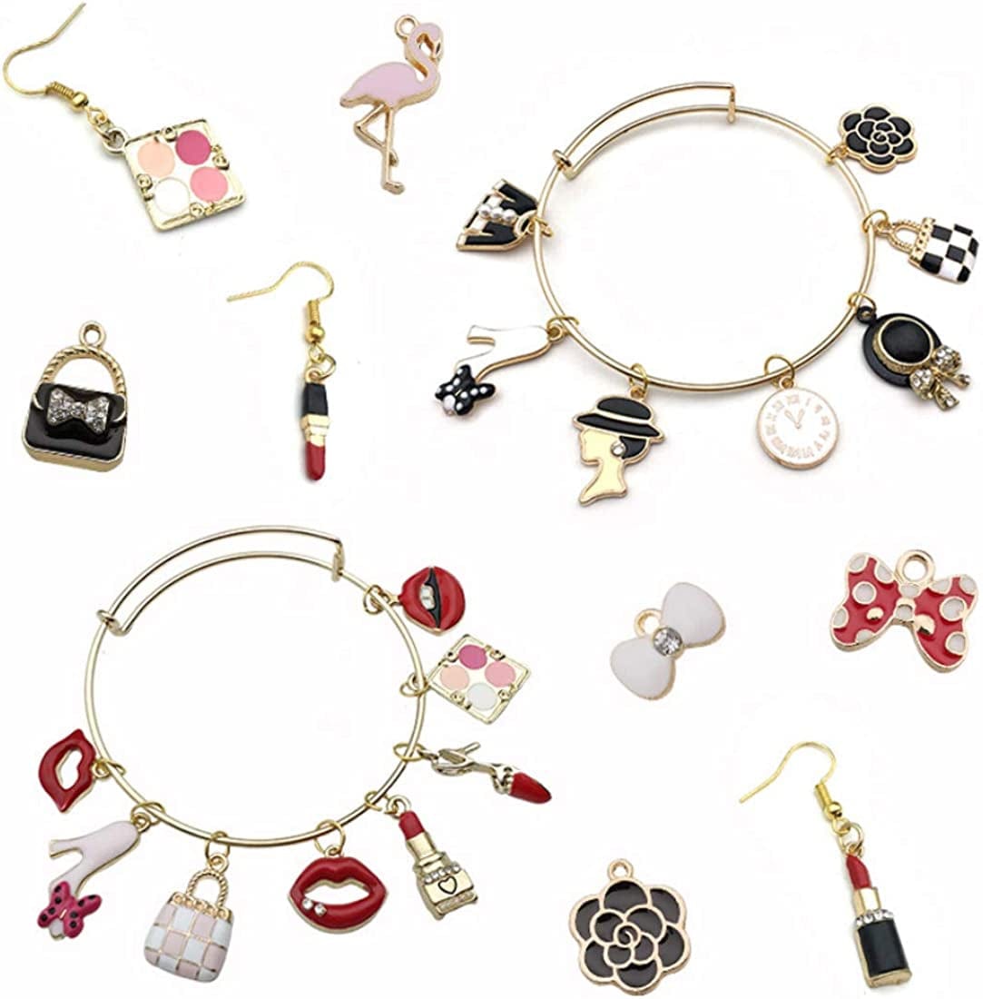 Assorted Gold Plated Enamel Lipstick Perfume Fashion Style Charm Pendant DIY for Necklace Bracelet Jewelry Making and Crafting, 13PCS