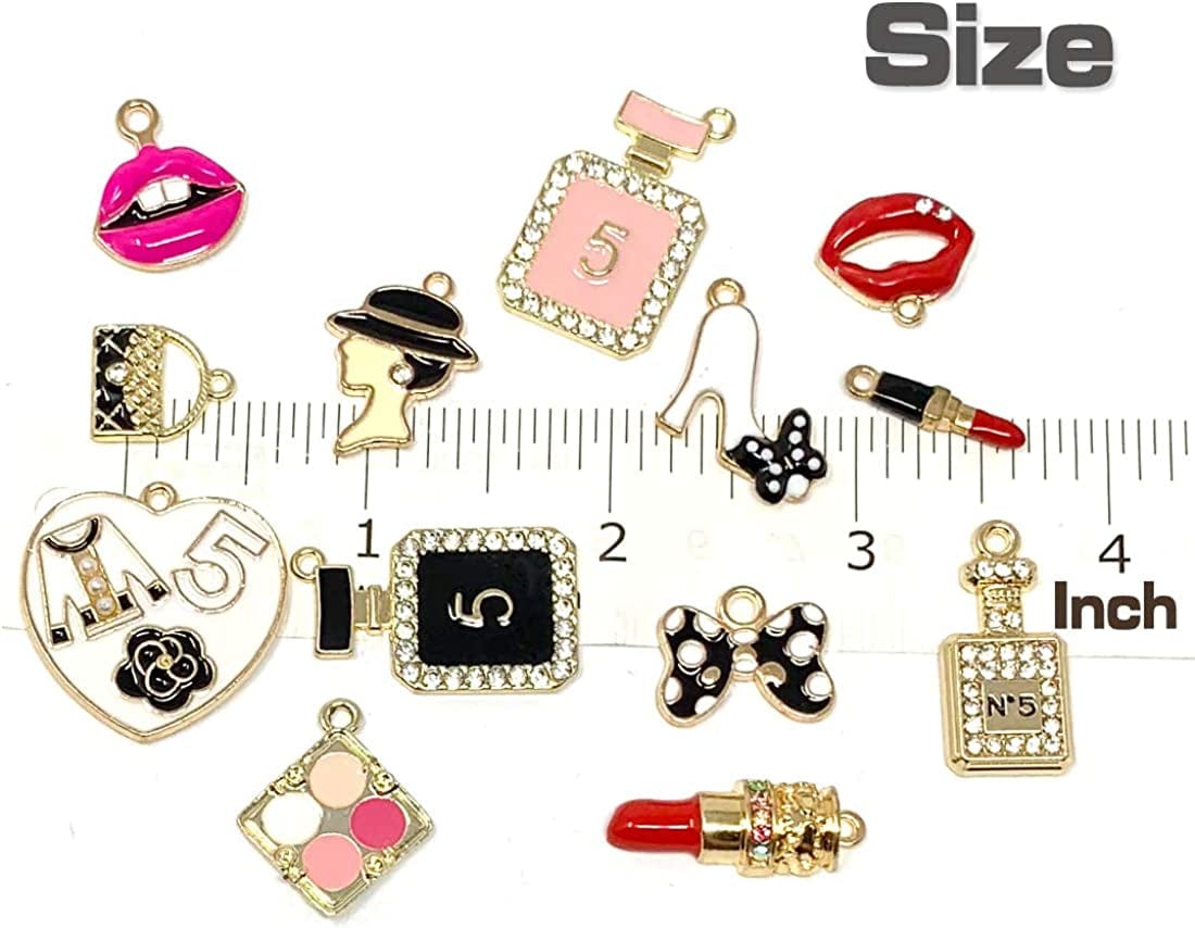 Assorted Gold Plated Enamel Lipstick Perfume Fashion Style Charm Pendant DIY for Necklace Bracelet Jewelry Making and Crafting, 13PCS
