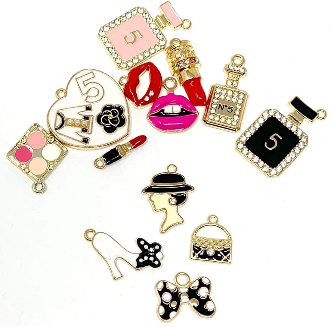 Assorted Gold Plated Enamel Lipstick Perfume Fashion Style Charm Pendant DIY for Necklace Bracelet Jewelry Making and Crafting, 13PCS