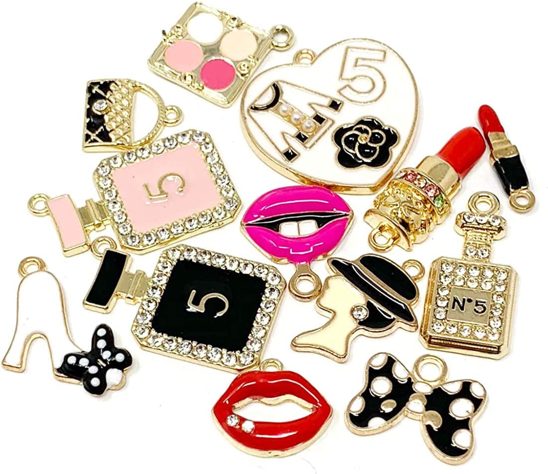 Assorted Gold Plated Enamel Lipstick Perfume Fashion Style Charm Pendant DIY for Necklace Bracelet Jewelry Making and Crafting, 13PCS