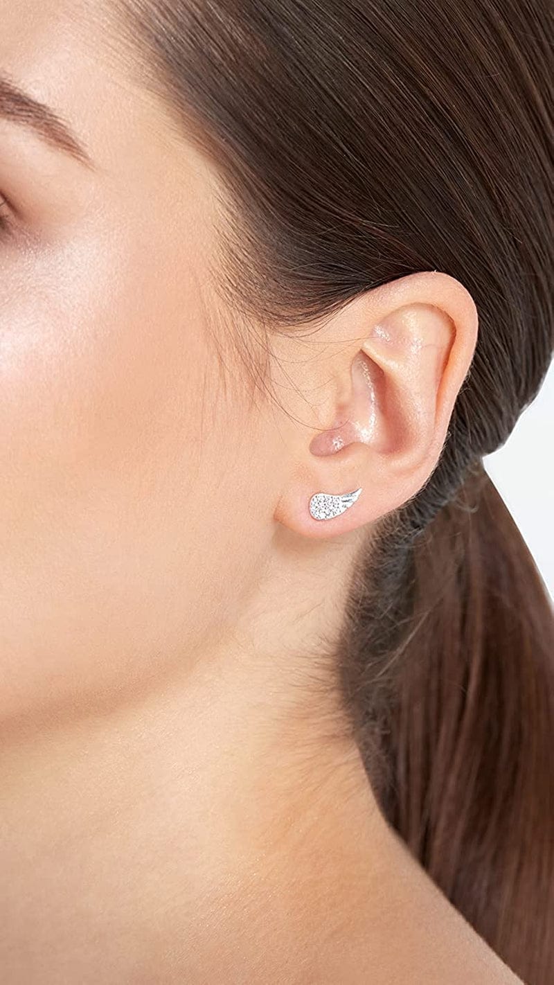 AUBE JEWELRY Hypoallergenic 925 Sterling Silver Cubic Zirconia Angel Wing Stud Earrings Adorned for Women