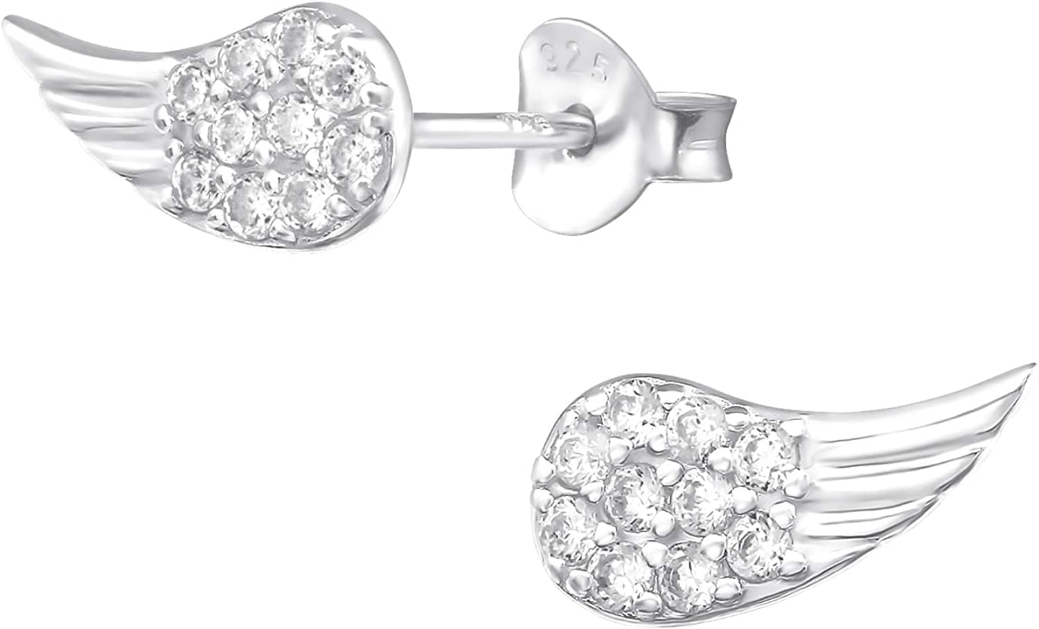 AUBE JEWELRY Hypoallergenic 925 Sterling Silver Cubic Zirconia Angel Wing Stud Earrings Adorned for Women
