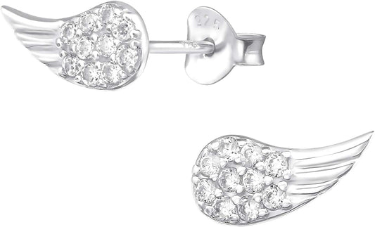 AUBE JEWELRY Hypoallergenic 925 Sterling Silver Cubic Zirconia Angel Wing Stud Earrings Adorned for Women