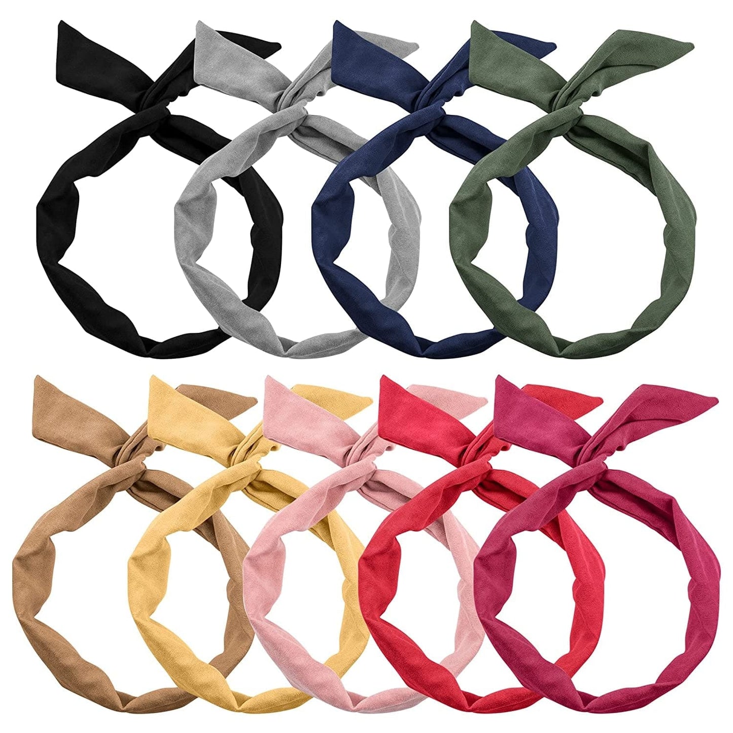 AUEAR, 9 Pack Solid Color Twist Bow Headband Wired Hair Tie Wire Headbands Rabblte Ear Bow Head Wraps for Women Girls Hair Accessories Apparel & Accessories > Clothing Accessories > Bandanas & Headties AUEAR
