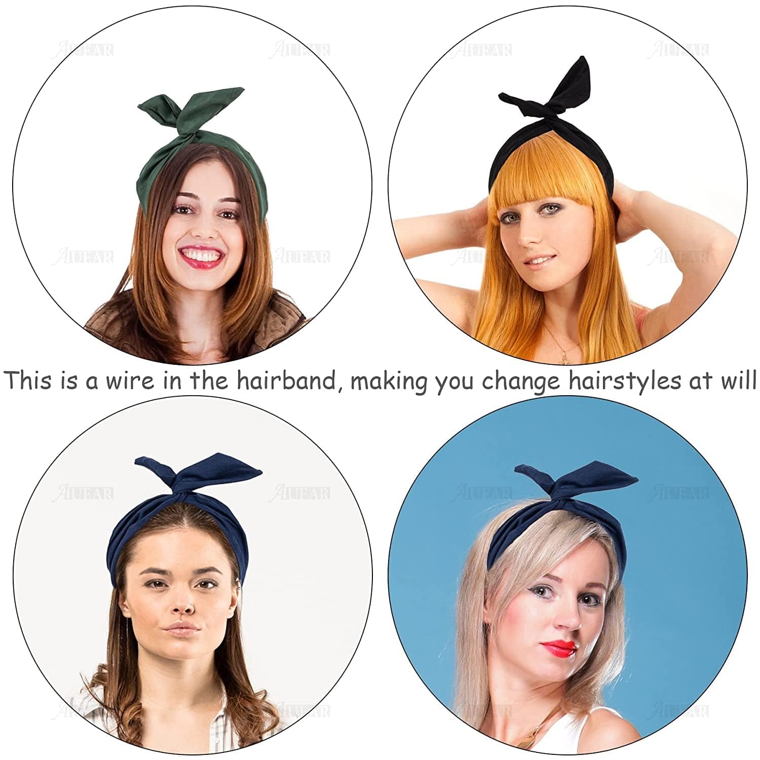AUEAR, 9 Pack Solid Color Twist Bow Headband Wired Hair Tie Wire Headbands Rabblte Ear Bow Head Wraps for Women Girls Hair Accessories Apparel & Accessories > Clothing Accessories > Bandanas & Headties AUEAR