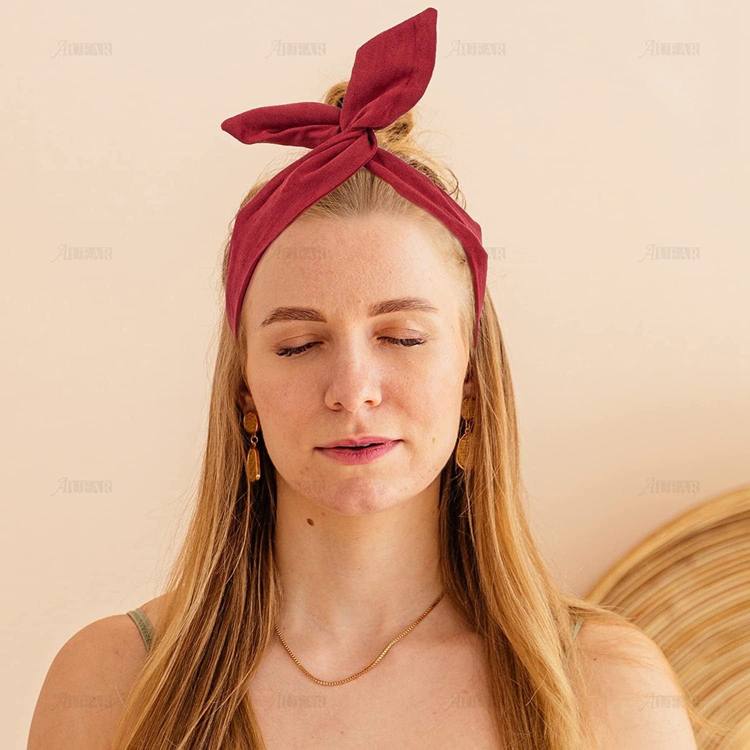 AUEAR, 9 Pack Solid Color Twist Bow Headband Wired Hair Tie Wire Headbands Rabblte Ear Bow Head Wraps for Women Girls Hair Accessories Apparel & Accessories > Clothing Accessories > Bandanas & Headties AUEAR