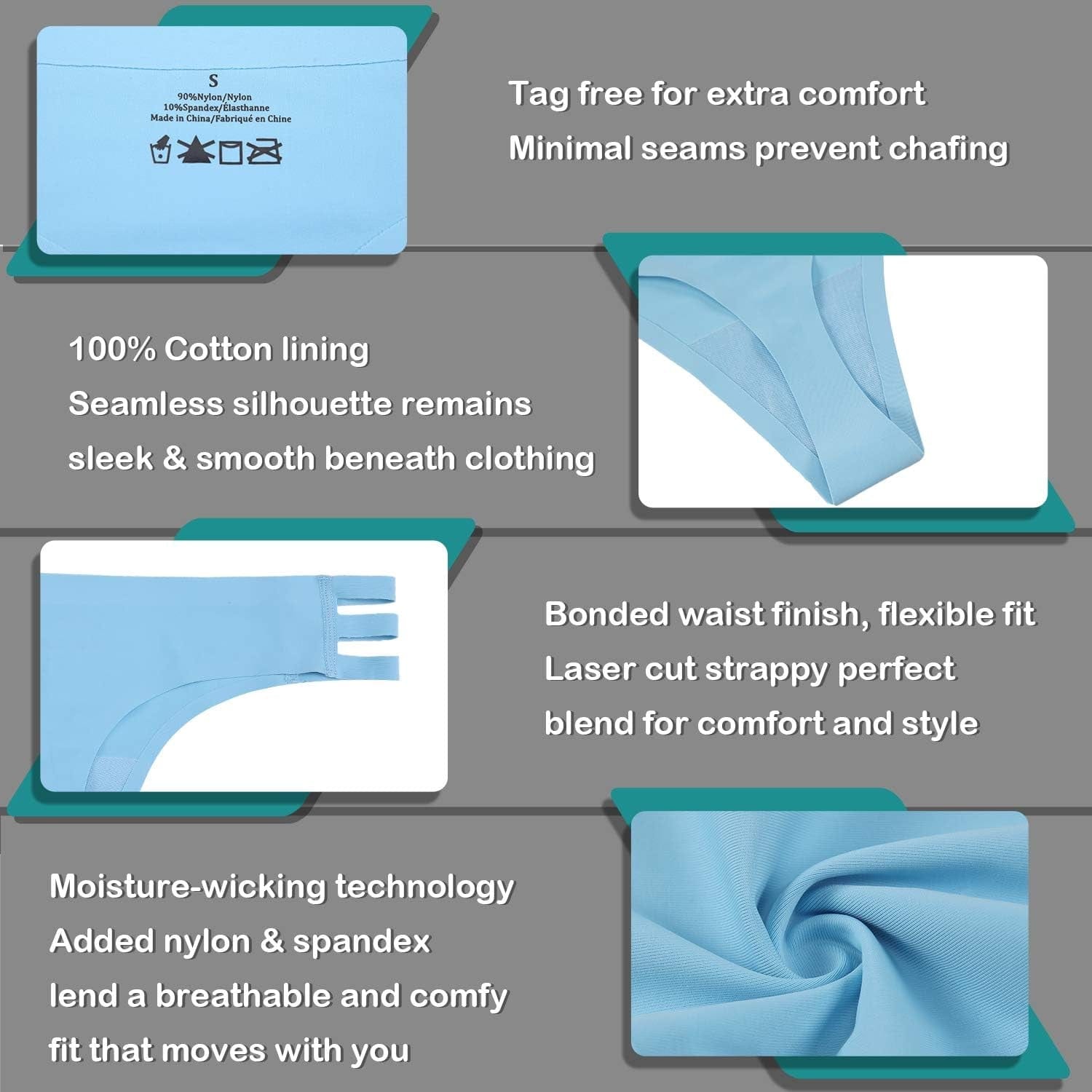 AUFU String Thong Underwear Women Seamless Underwear Sexy String Panties Soft Stretch Hipster 6 Pack